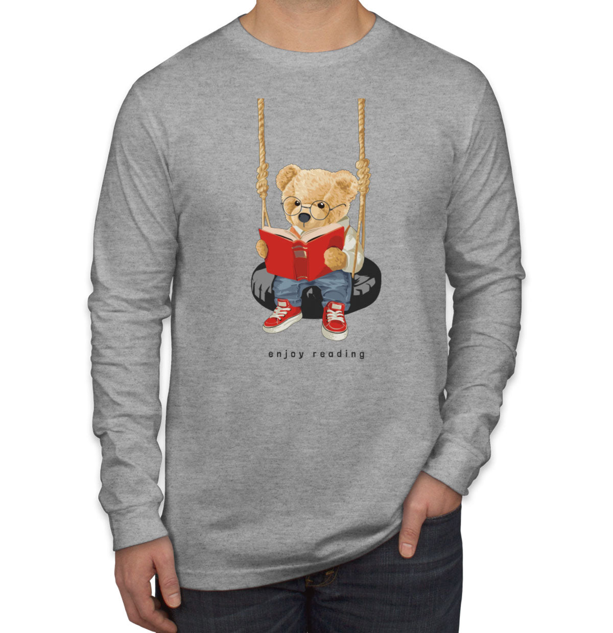 Teddy Bear Reading Men's Long Sleeve Shirt