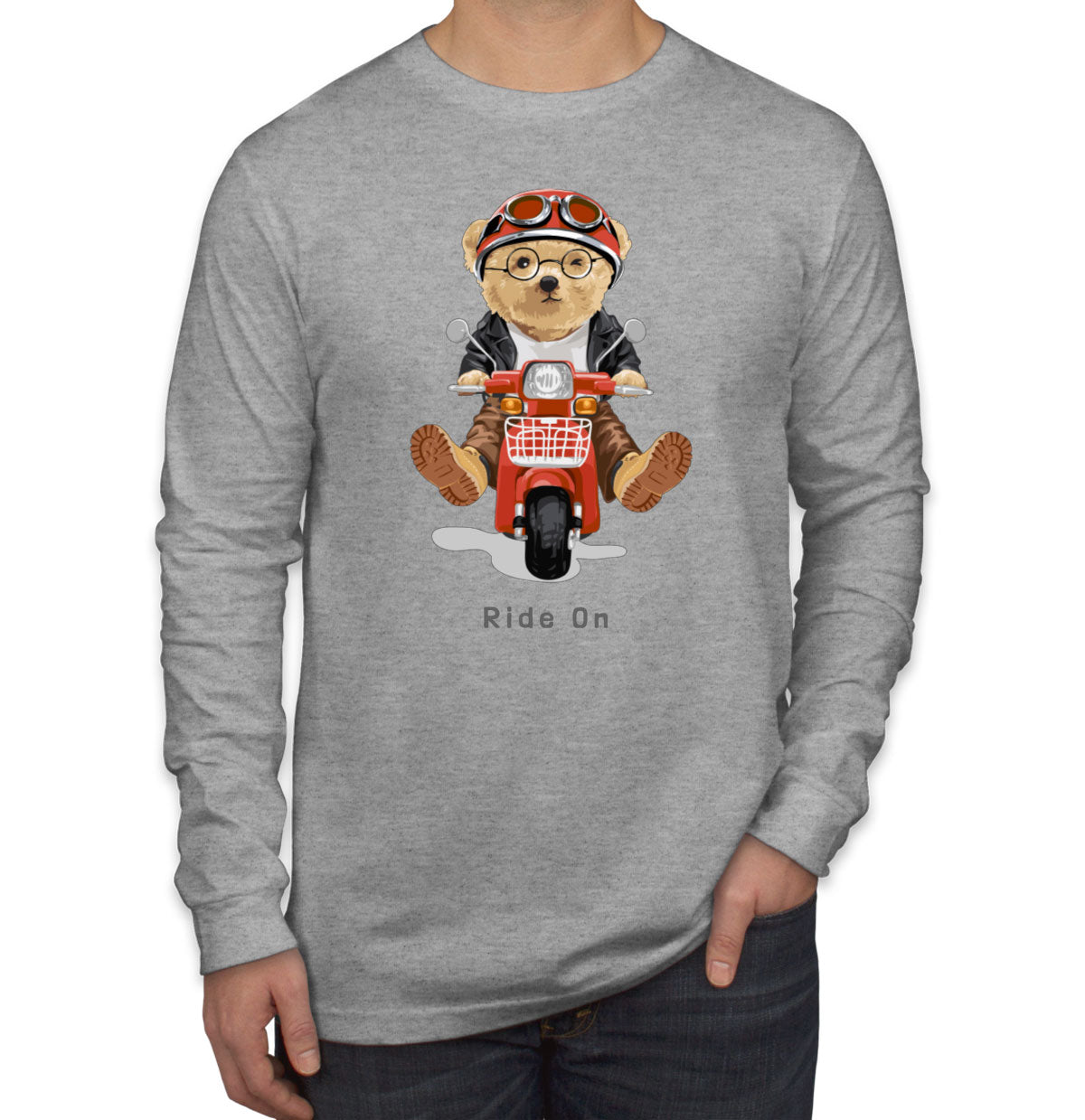 Teddy Bear Ride On Men's Long Sleeve Shirt