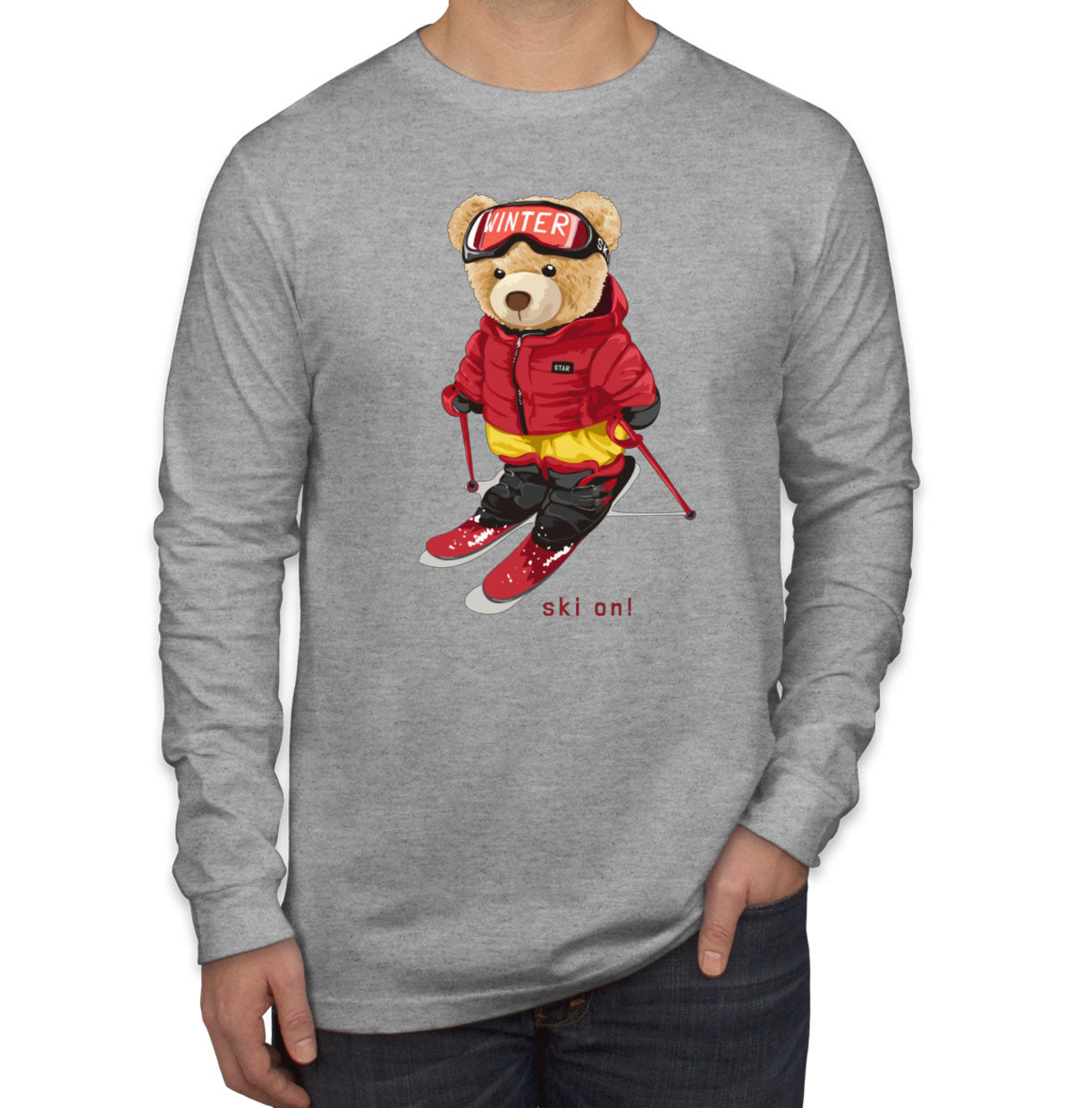 Teddy Bear Snowboarding Men's Long Sleeve Shirt