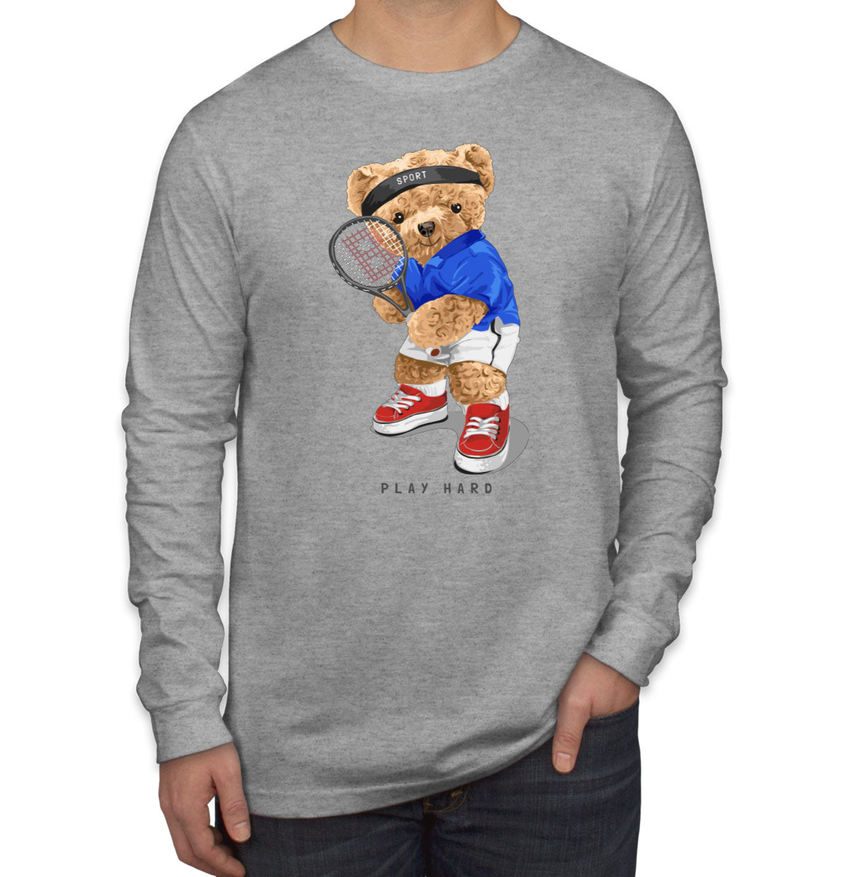 Teddy Bear Tennis Men's Long Sleeve Shirt