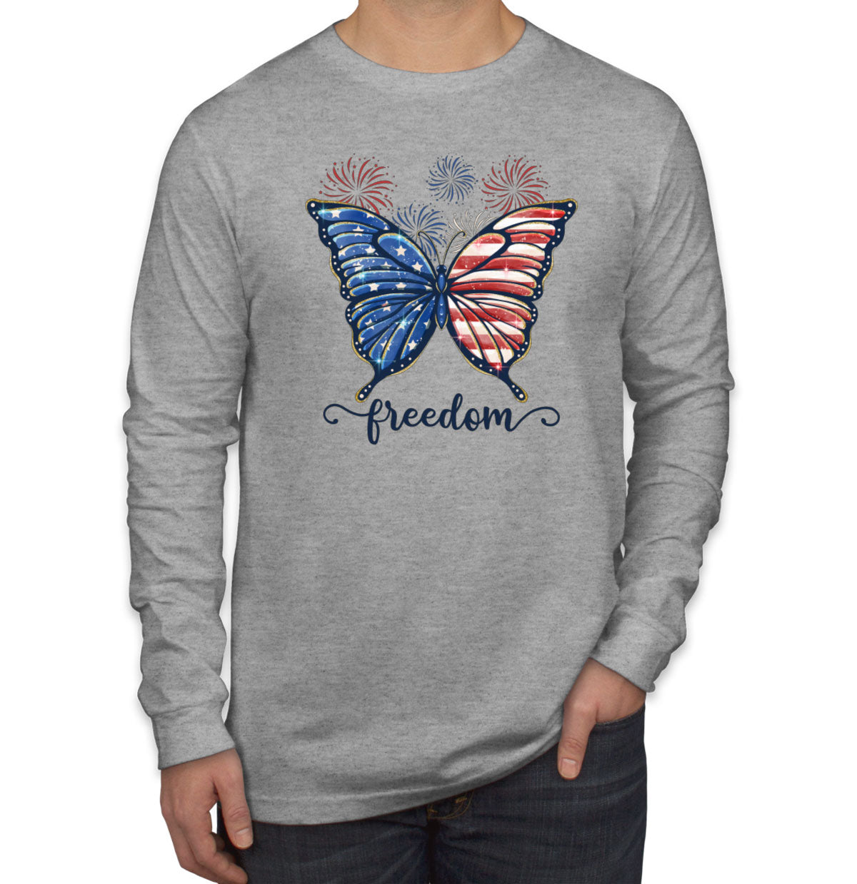 Freedom Butterfly USA Patriotic Men's Long Sleeve Shirt