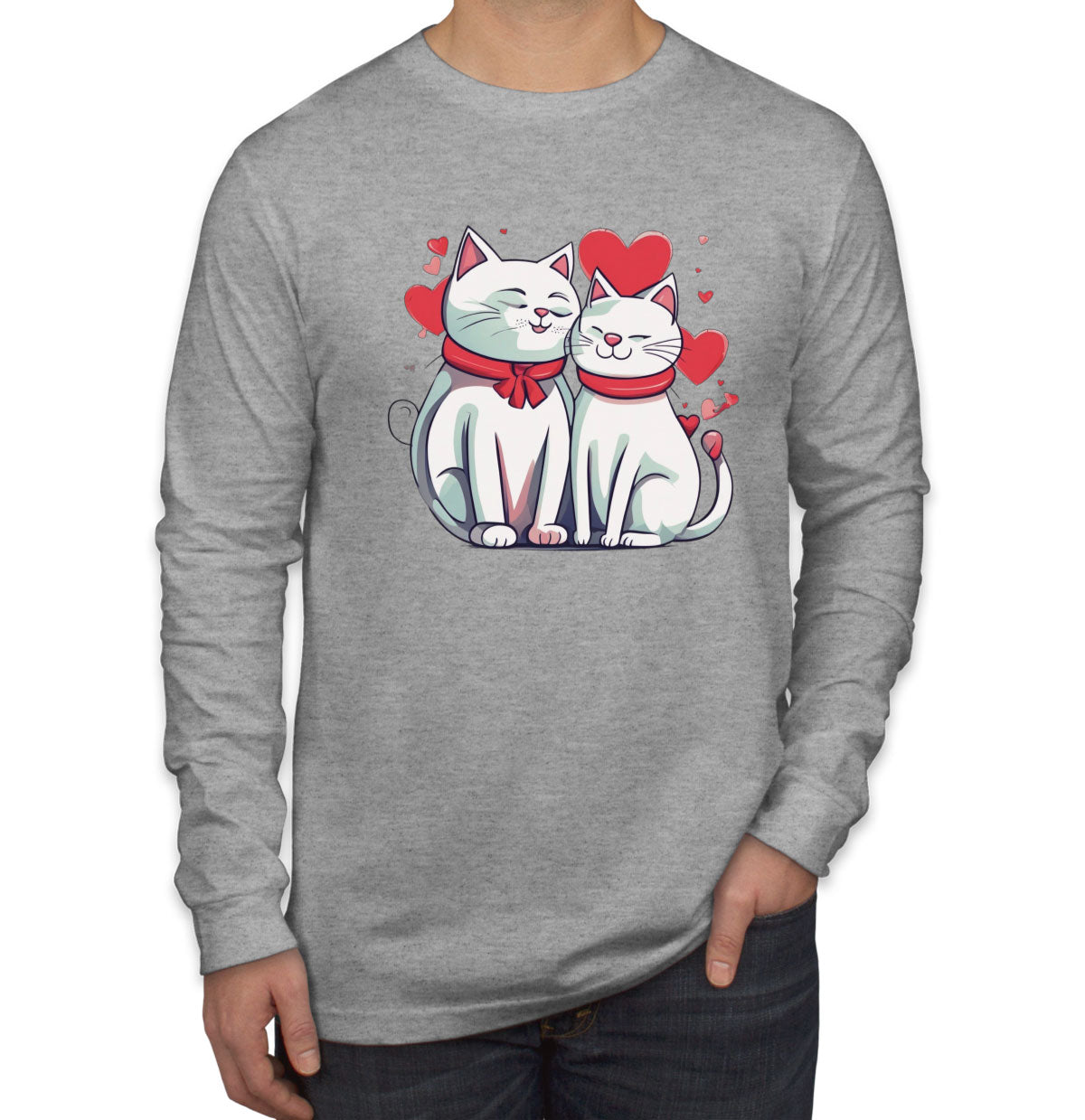 Cute Cat Couples Valentine's Day Men's Long Sleeve Shirt