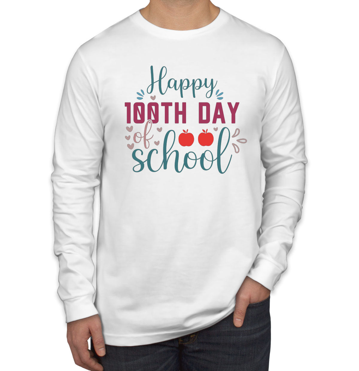 Happy 100th Day Of School Men's Long Sleeve Shirt