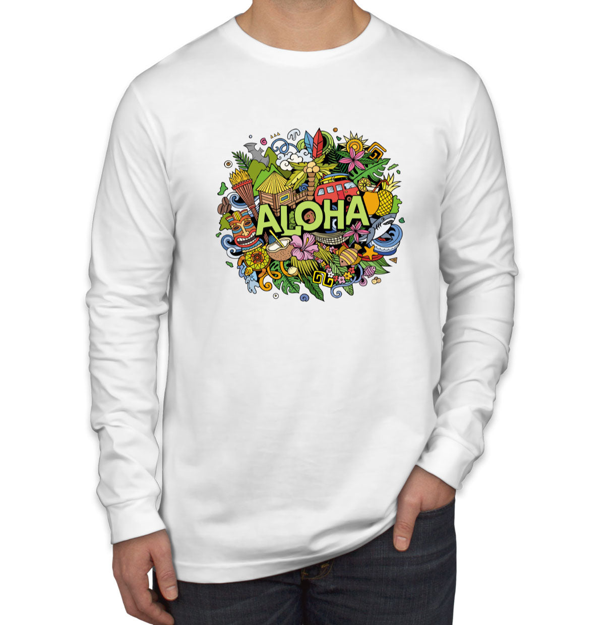 Aloha Hawaii Doodle Men's Long Sleeve Shirt