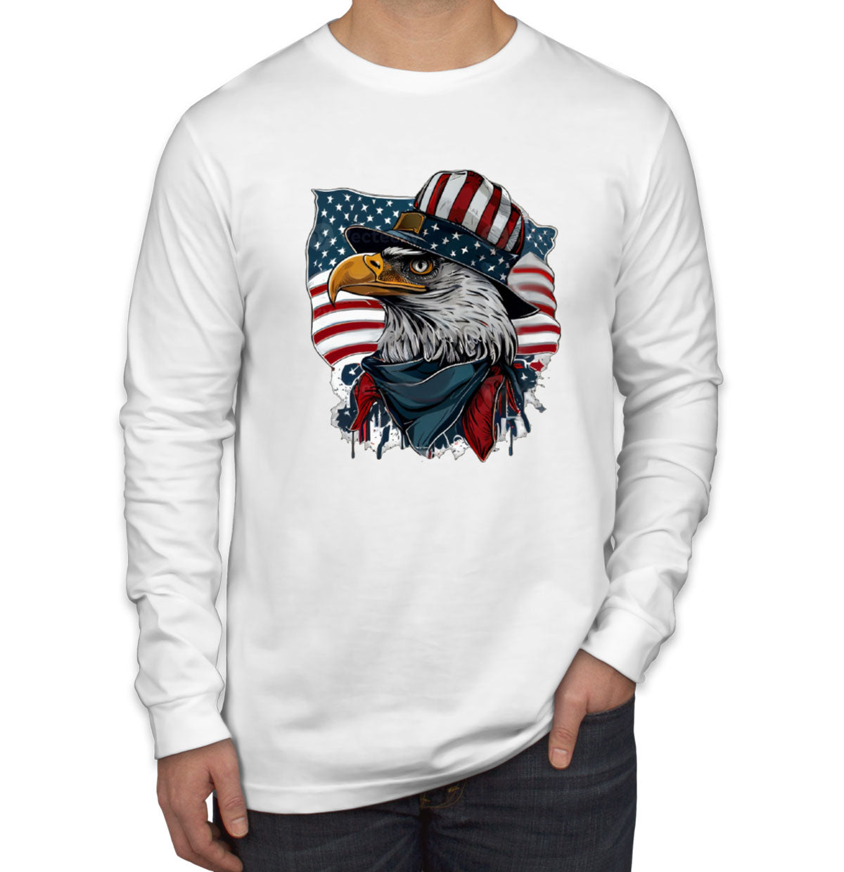 American Eagle Flag Patriotic Men's Long Sleeve Shirt