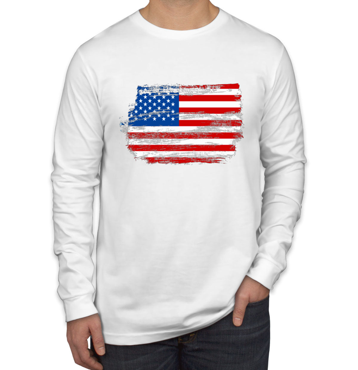 Distressed USA American Flag Men's Long Sleeve Shirt