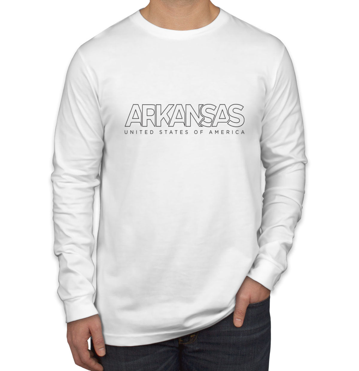 Arkansas Outline Typography Men's Long Sleeve Shirt