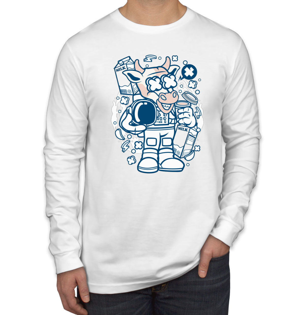 Astronaut Cow Men's Long Sleeve Shirt