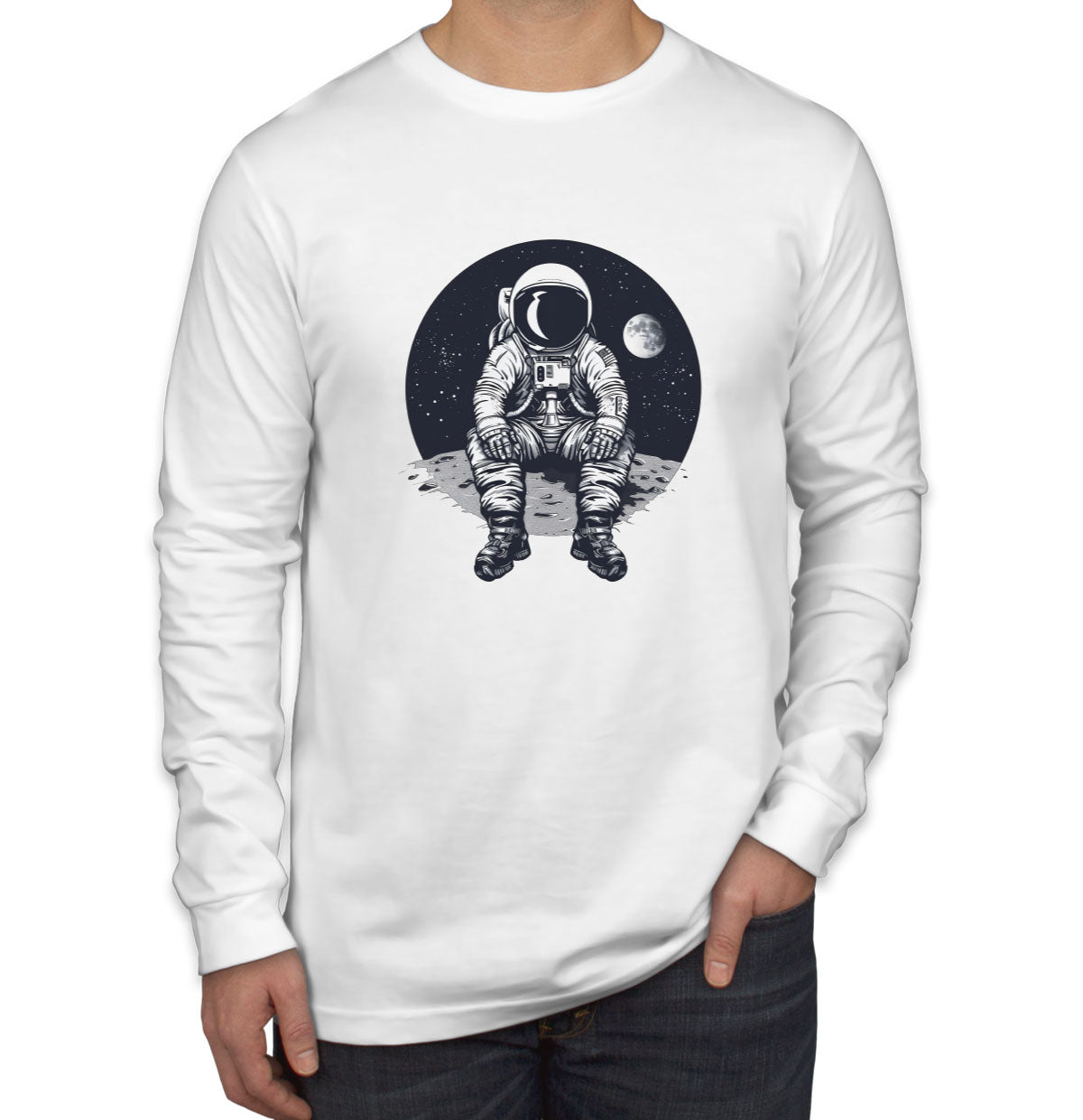 Astronaut Sitting On Moon Men's Long Sleeve Shirt