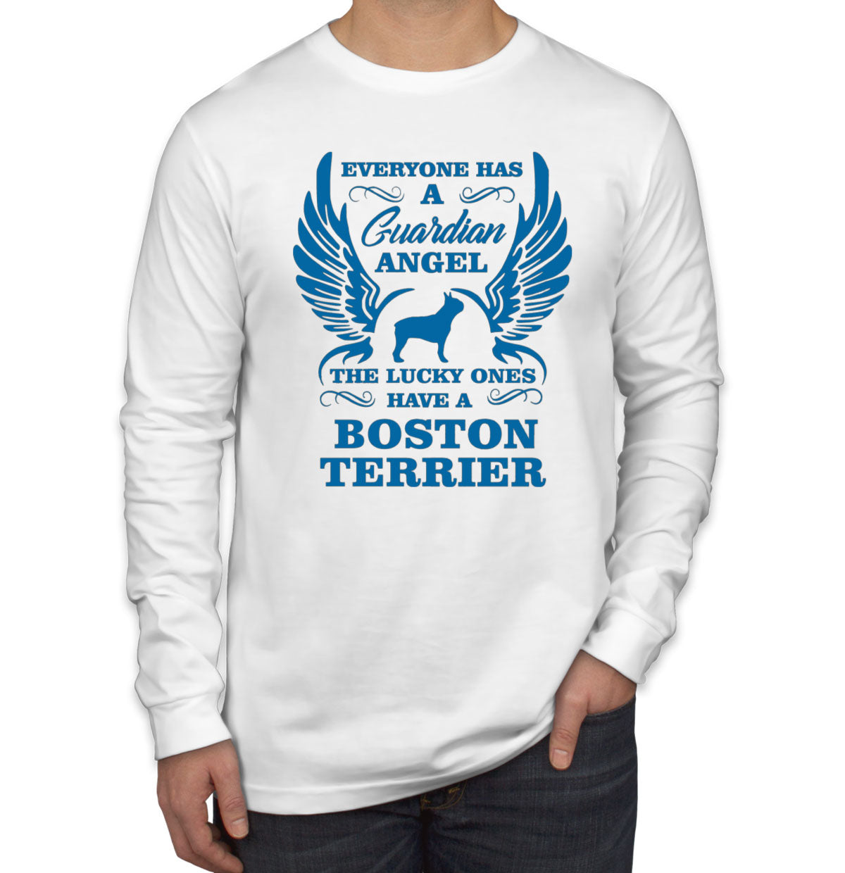 Boston Terrier Guardian Angel Dog Long Sleeve Shirt