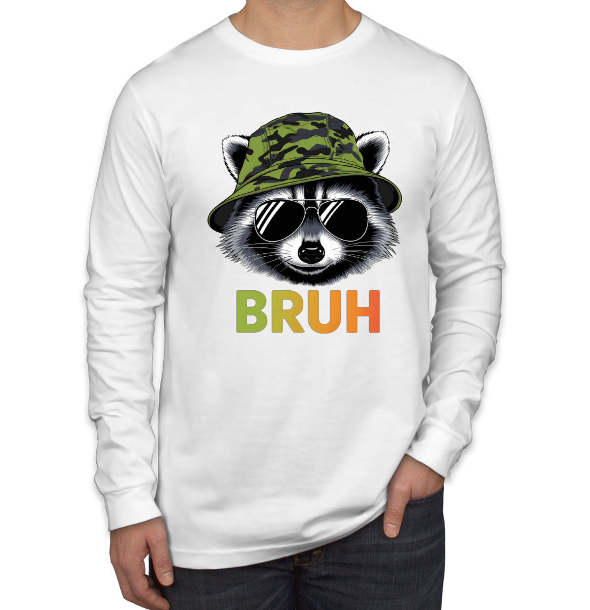 Cute Raccoon Bruh Men's Long Sleeve Shirt