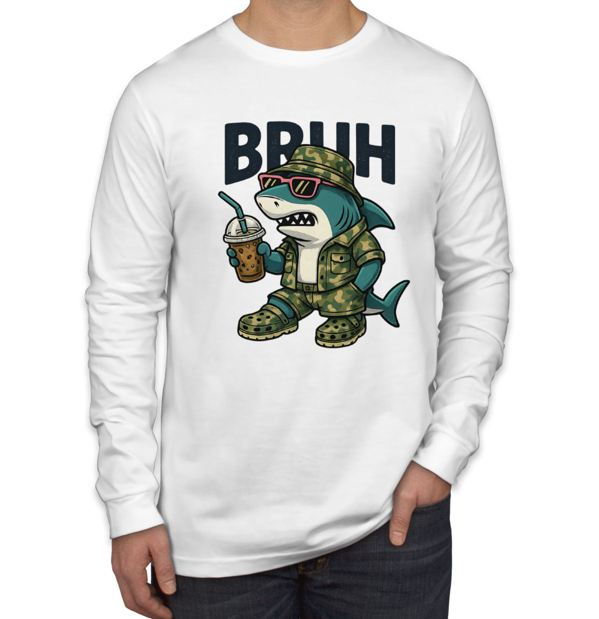 Camo Shark Bruh Hunting Men's Long Sleeve Shirt