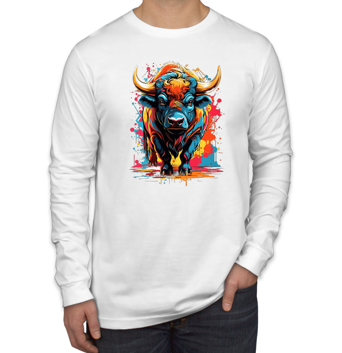 Illustration Colorful Bull Men's Long Sleeve Shirt