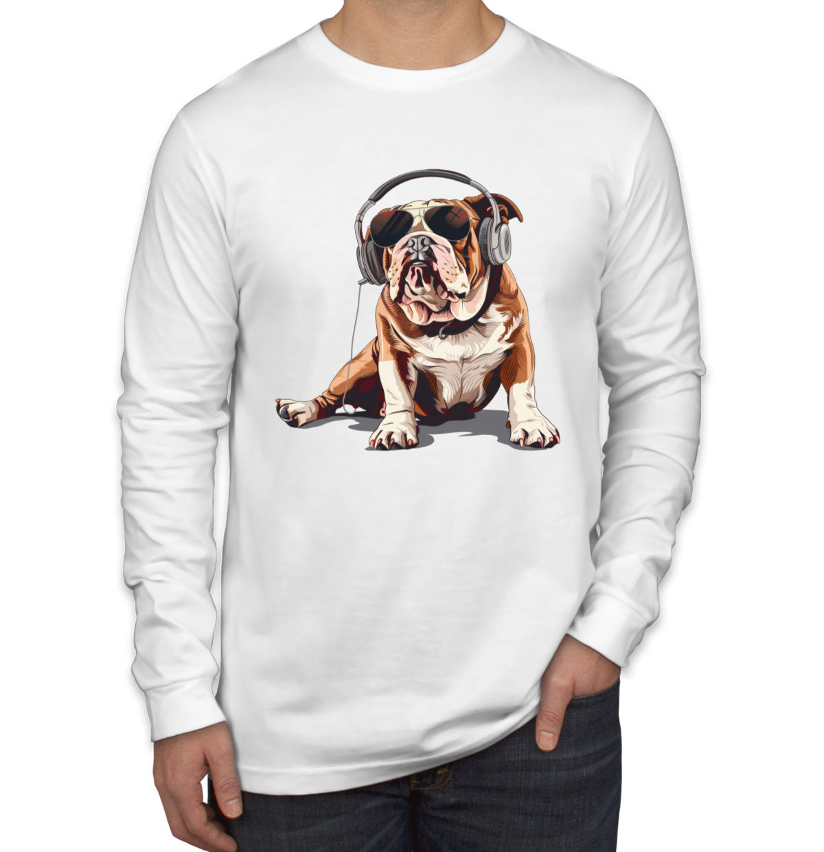 Bulldog With Headphone Men's Long Sleeve Shirt