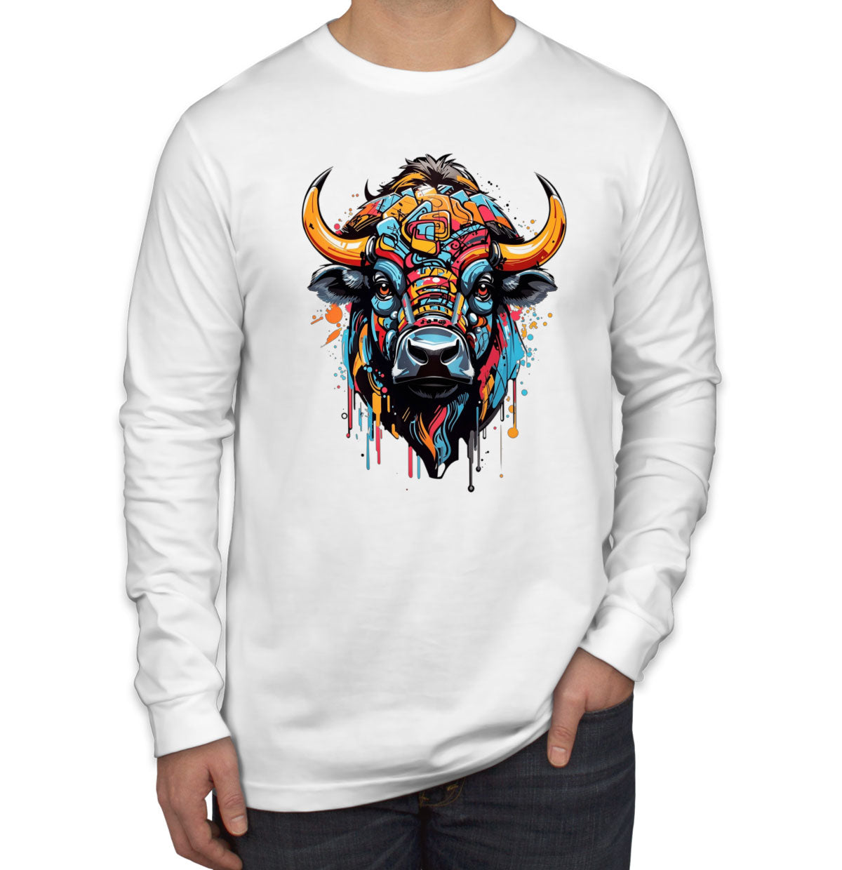 Illustration Colorful Bull head Men's Long Sleeve Shirt