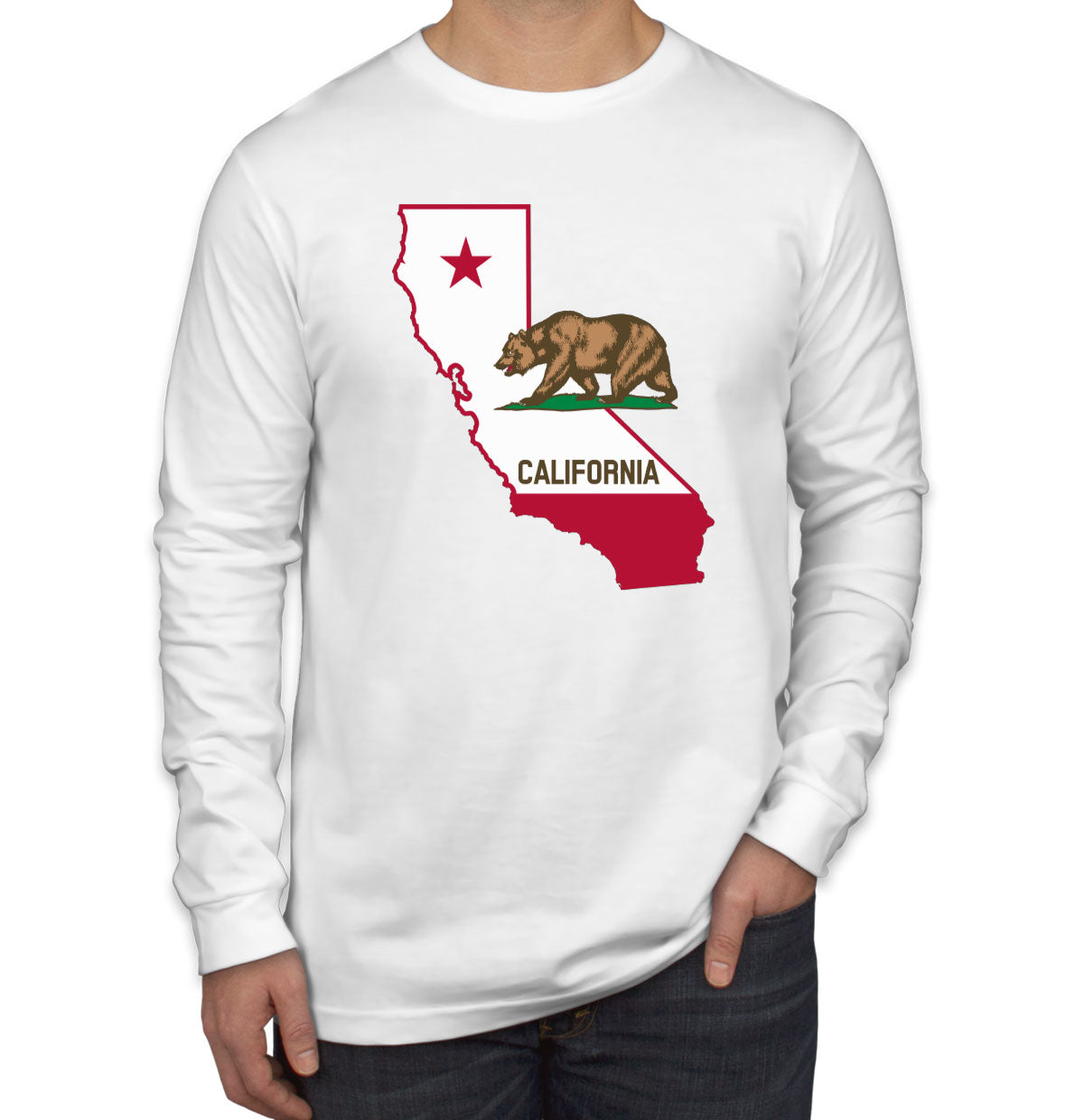 California State Flag Bear Men's Long Sleeve Shirt