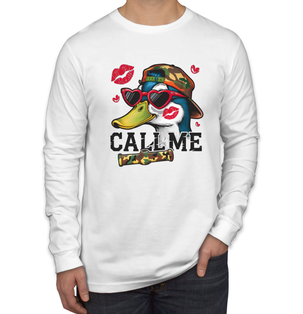 Duck Hunting Call Me Men's Long Sleeve Shirt
