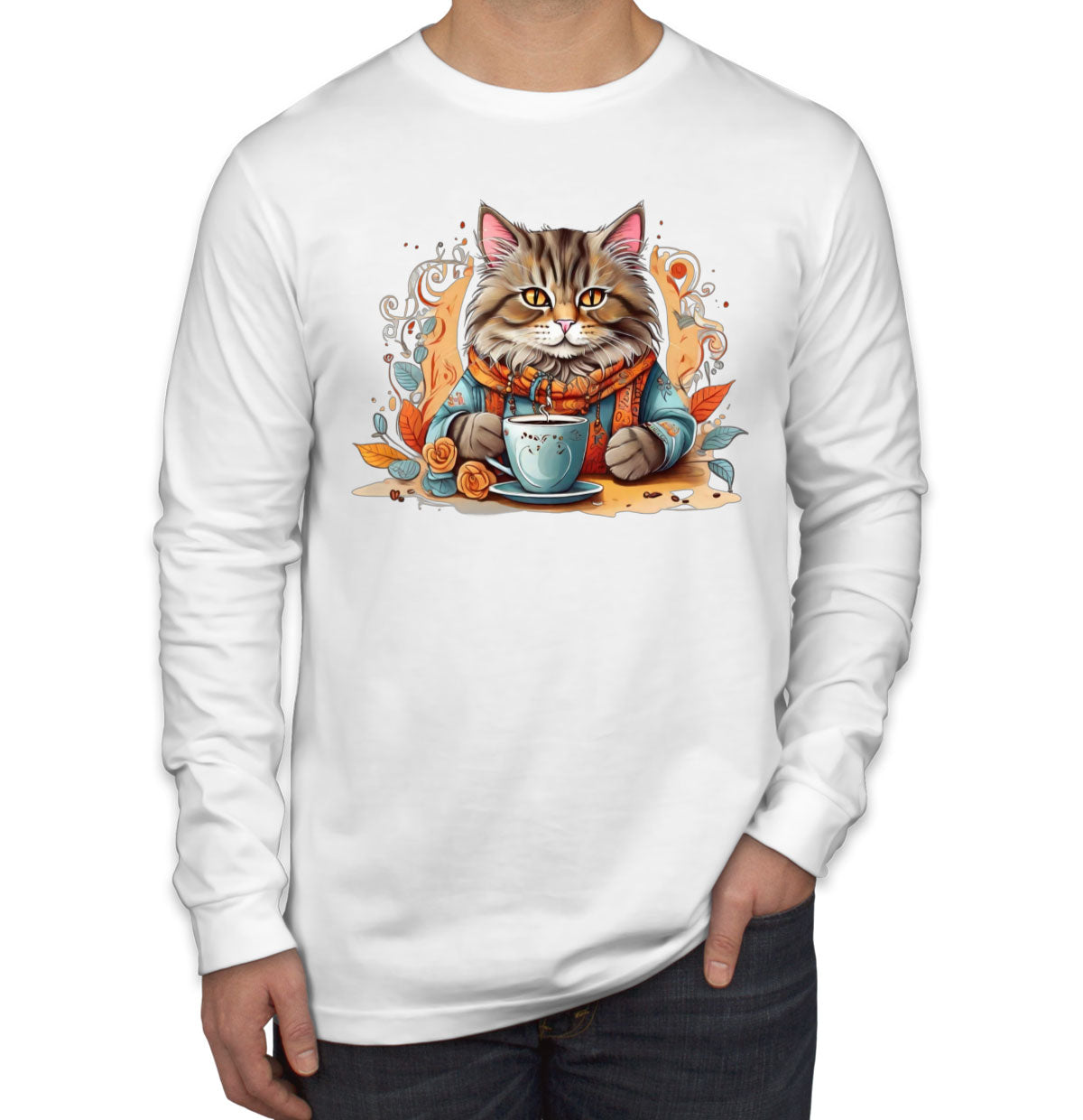 Cat Coffee Lover Men's Long Sleeve Shirt