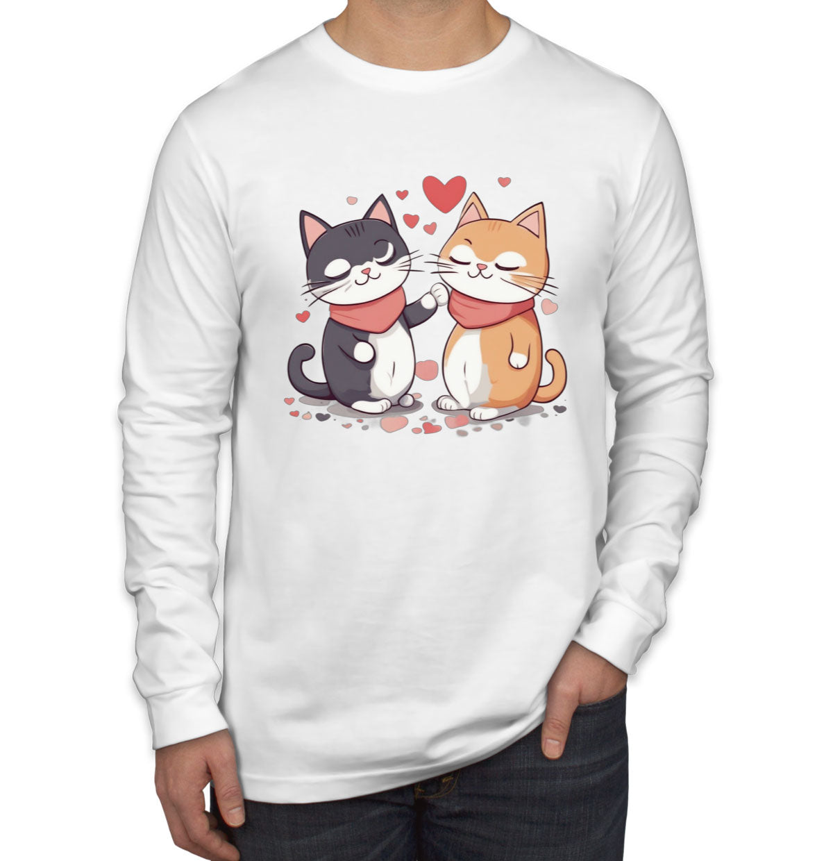 Cute Cat Couples Valentine's Day Men's Long Sleeve Shirt