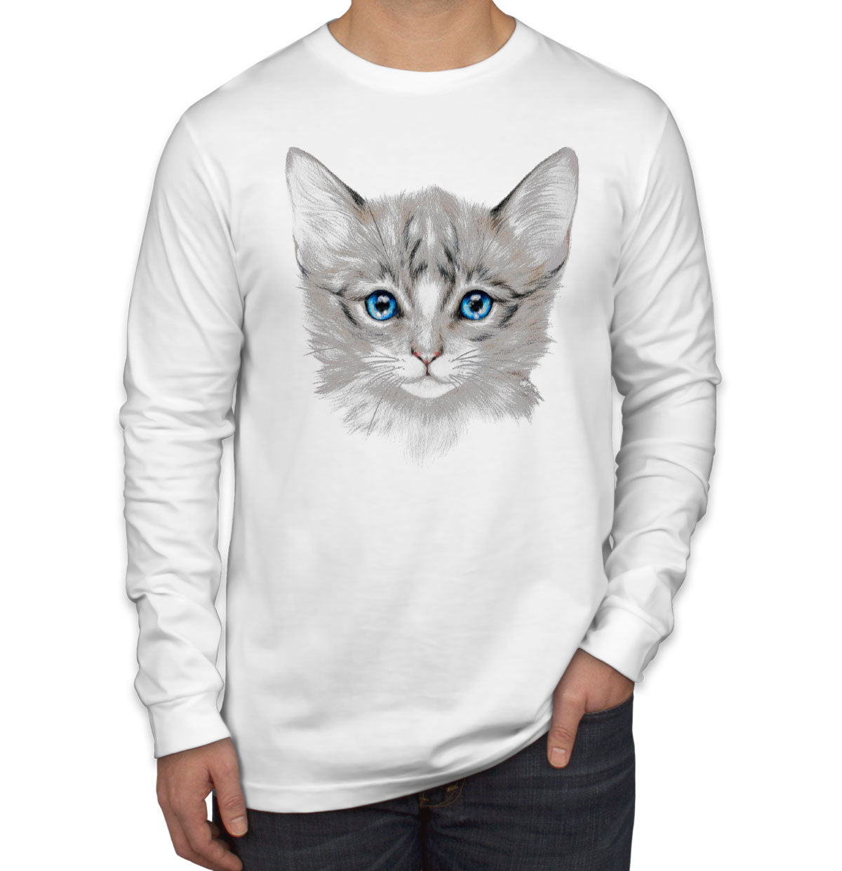 Cute Cat Face  Men's Long Sleeve Shirt