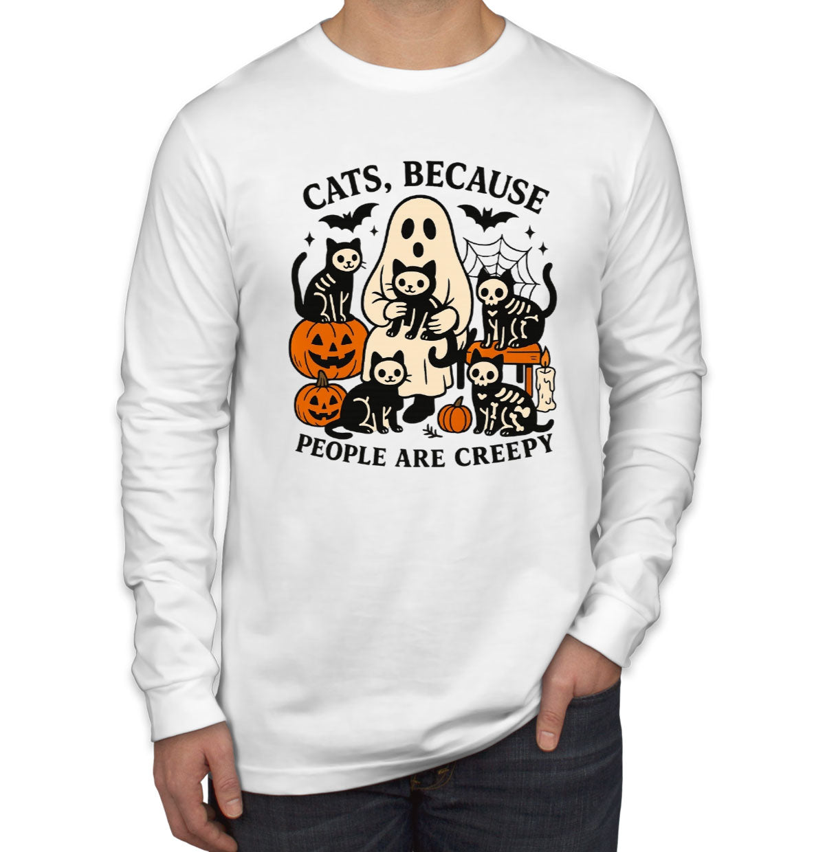 Cats, Because People Are Creepy Men's Long Sleeve Shirt