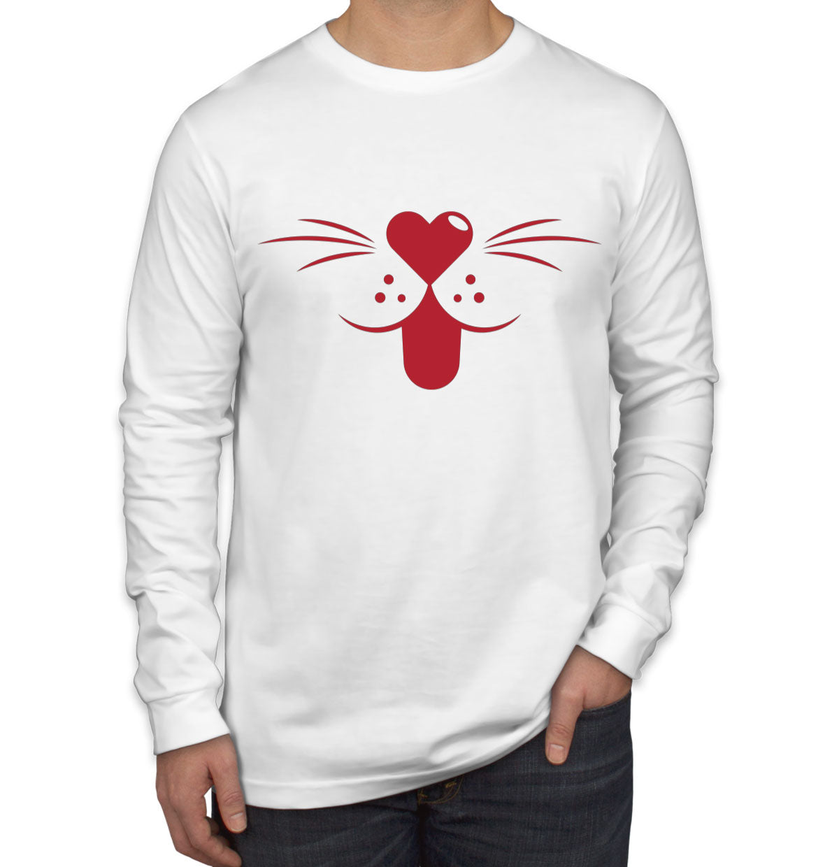 Cartoon Cat Mouth Men's Long Sleeve Shirt