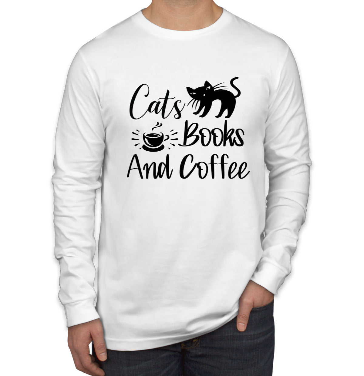 Cats Books And Coffee Men's Long Sleeve Shirt