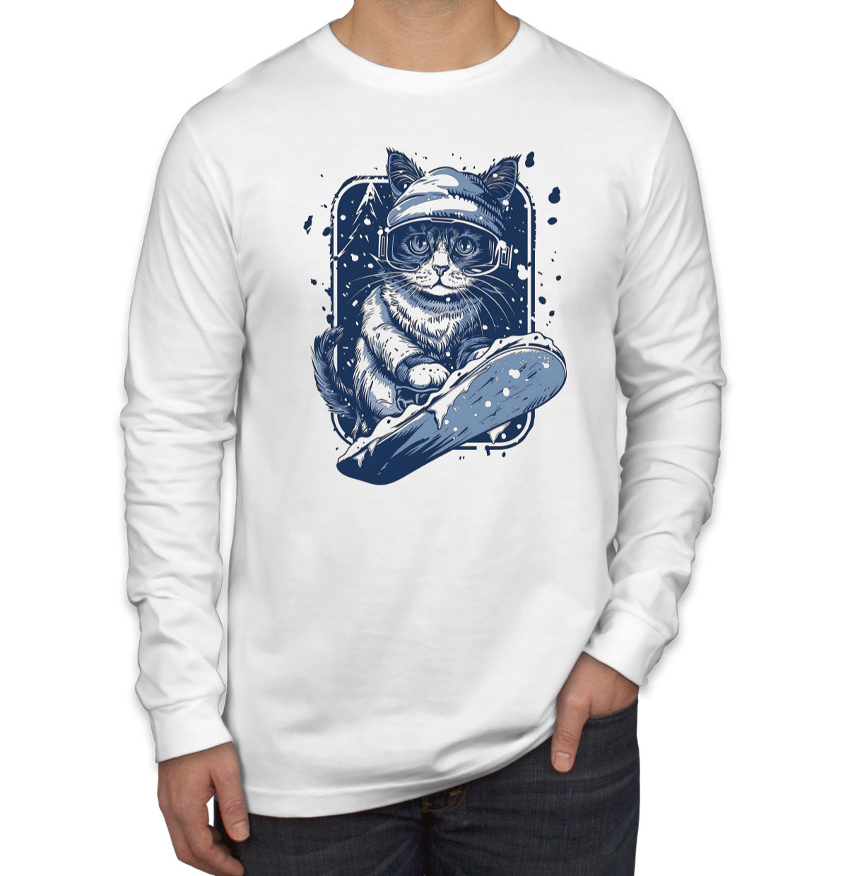 Snowboarding Cat Men's Long Sleeve Shirt