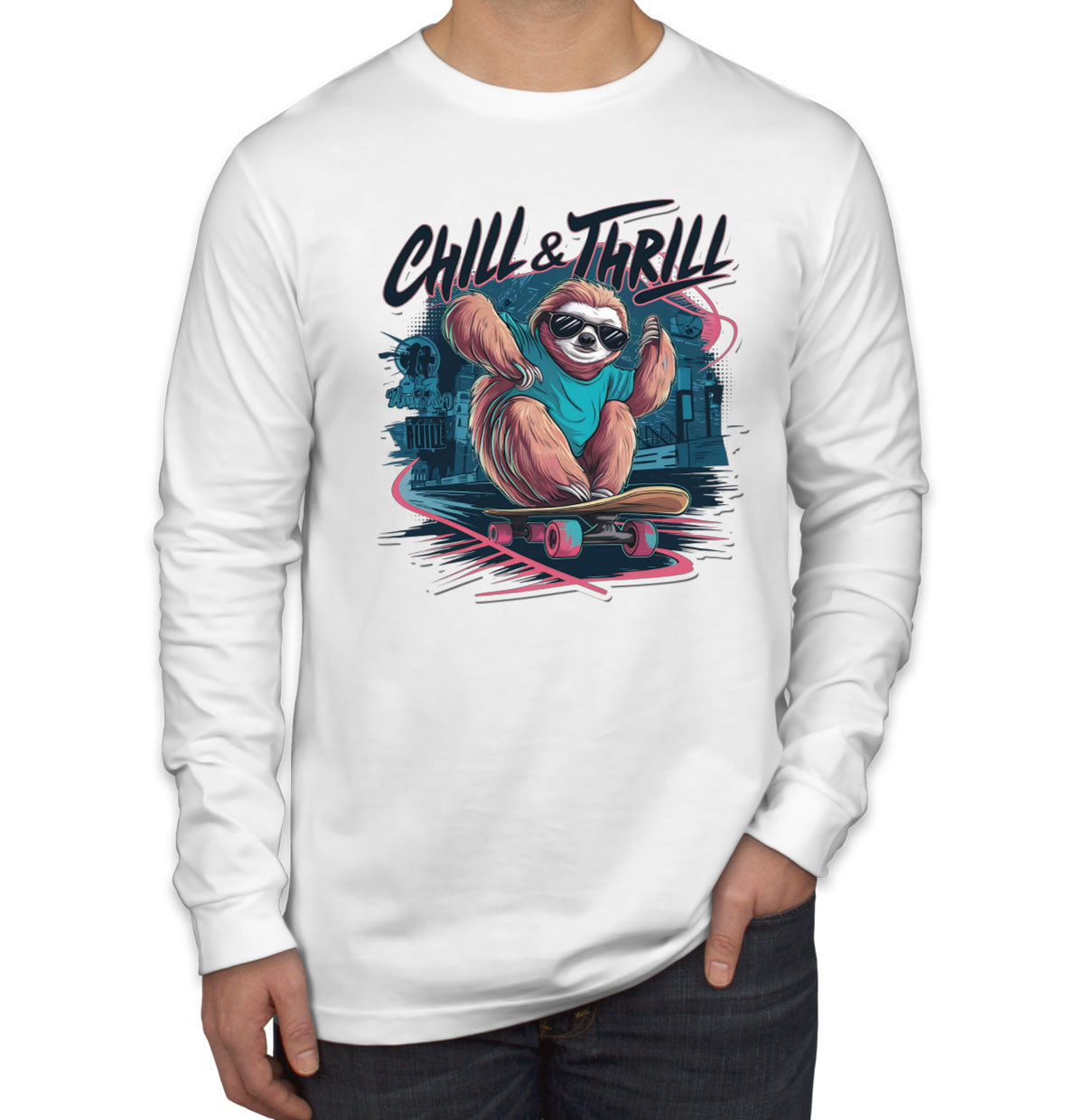 Chill And Thrill Sloth Men's Long Sleeve Shirt