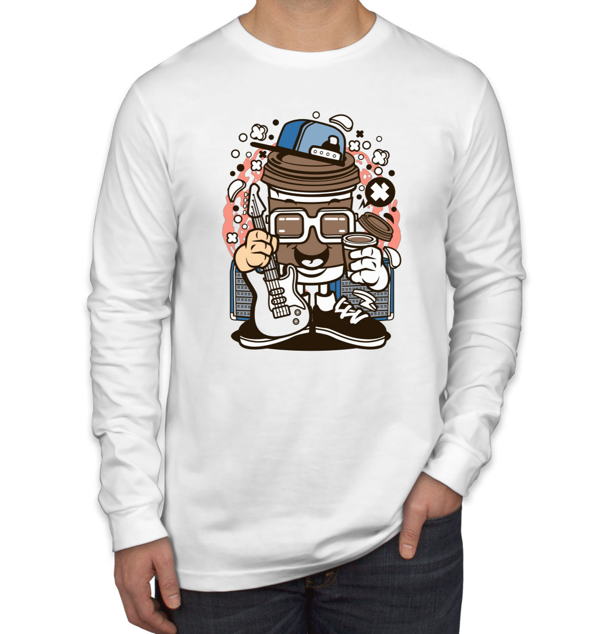 Coffee Cup Rock Cartoon Men's Long Sleeve Shirt