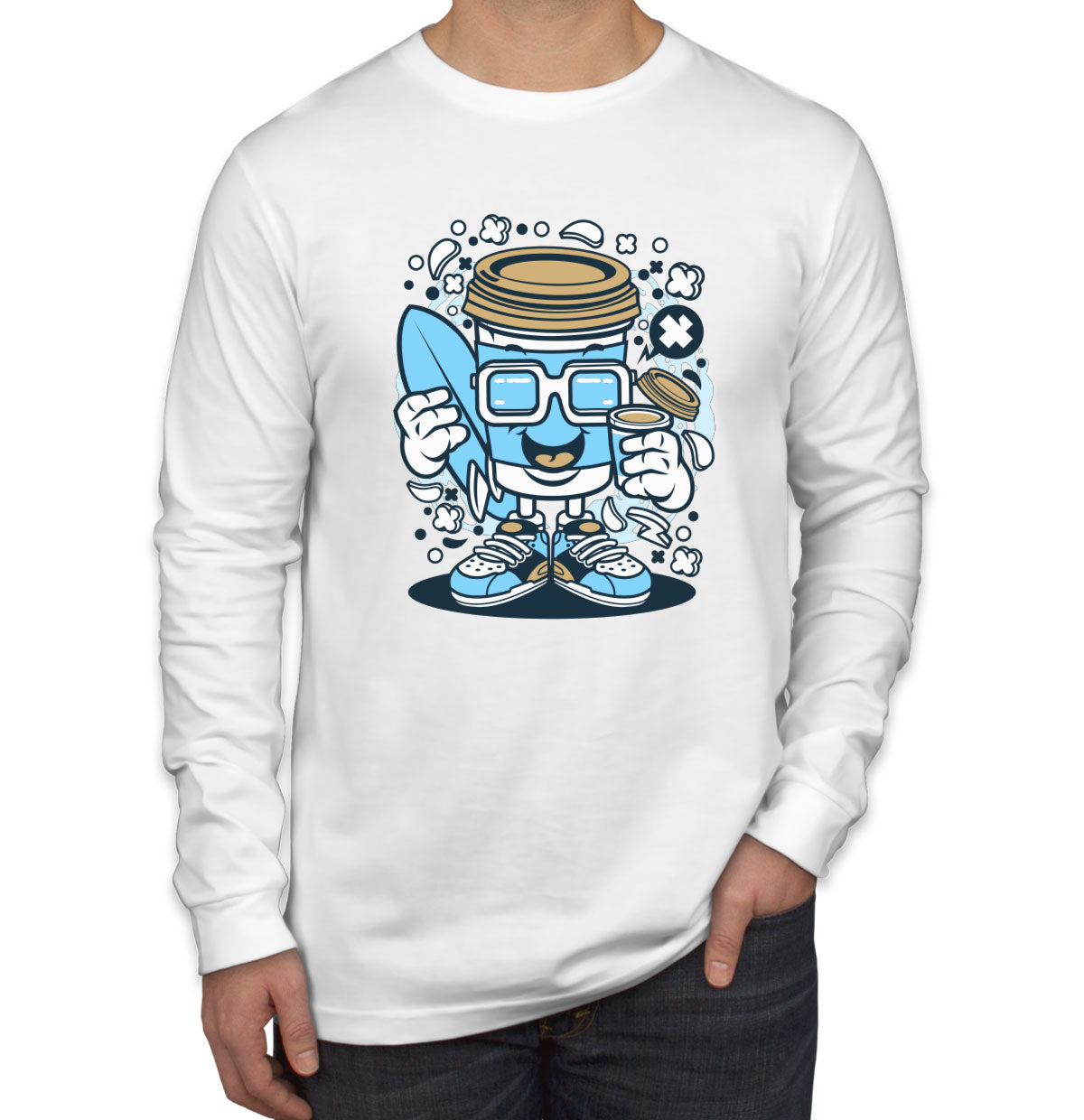 Coffee Cup Surfing Men's Long Sleeve Shirt