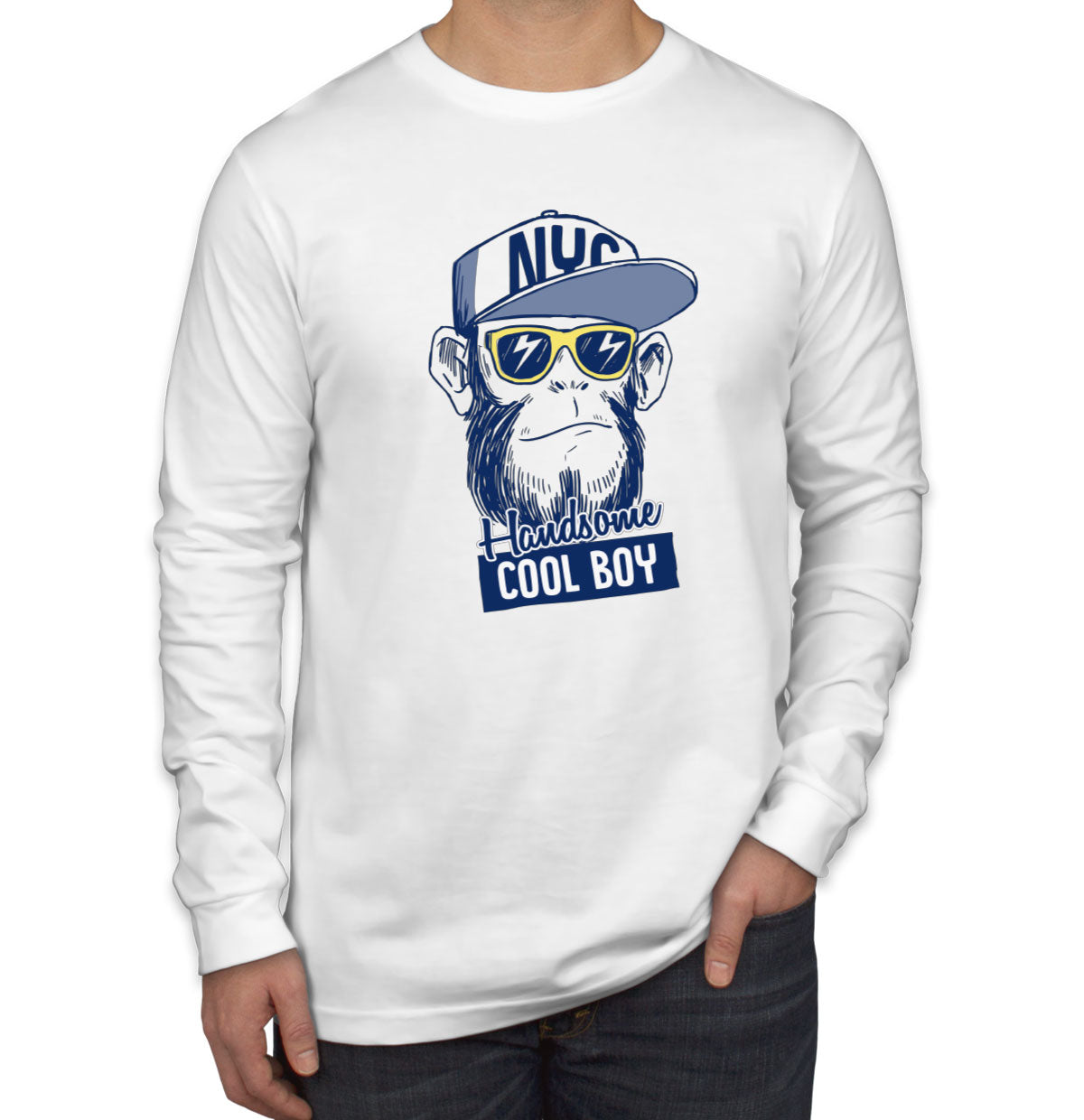 Handsome Cool Boy NYC Monkey Men's Long Sleeve Shirt