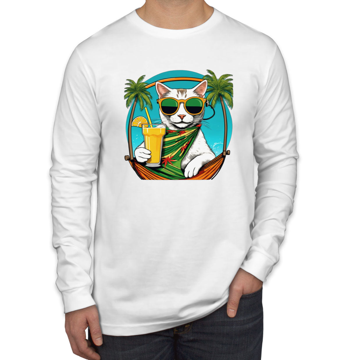 Cool Cat With Sunglasses Men's Long Sleeve Shirt