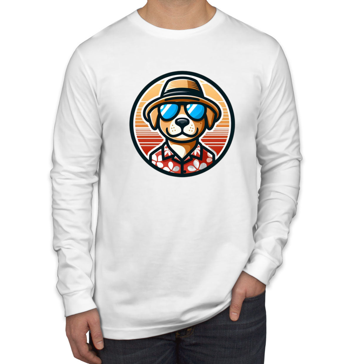 Cool Dog With Hat And Sunglasses Men's Long Sleeve Shirt