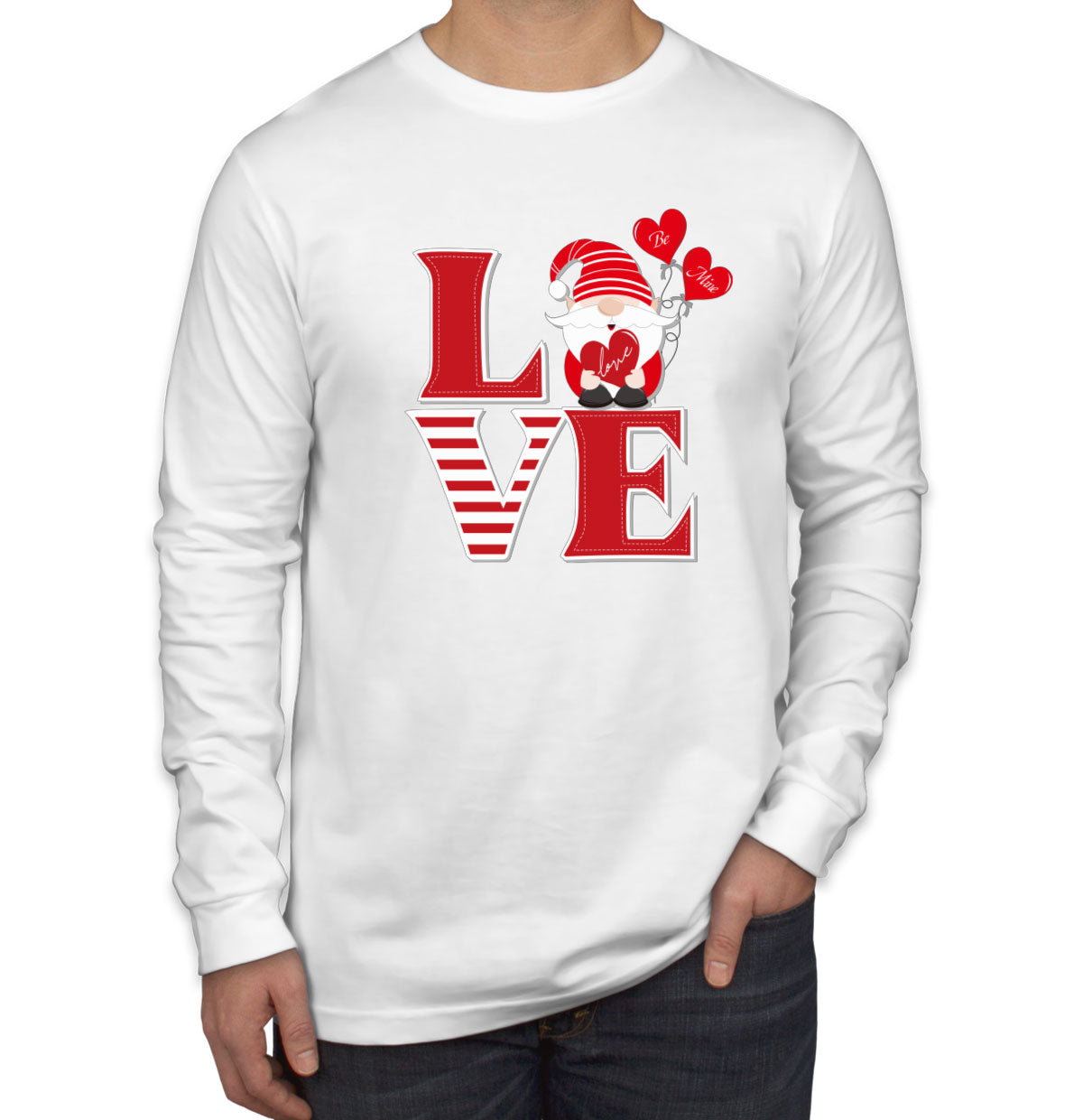 Cute Gnome Valentine's Day Men's Long Sleeve Shirt