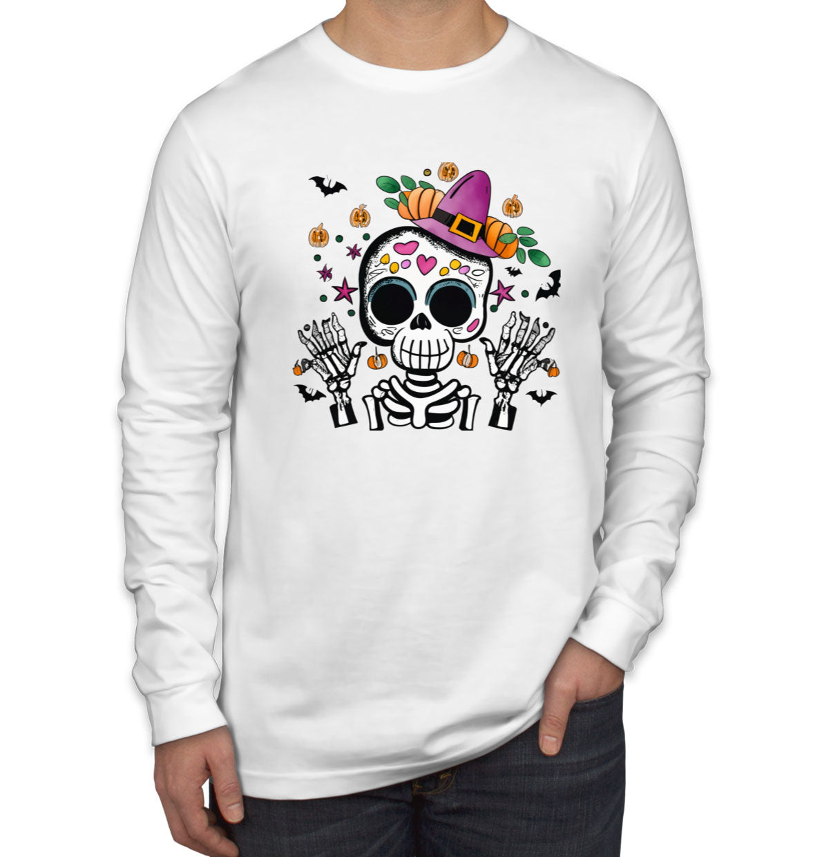 Cute Skeleton Halloween Men's Long Sleeve Shirt