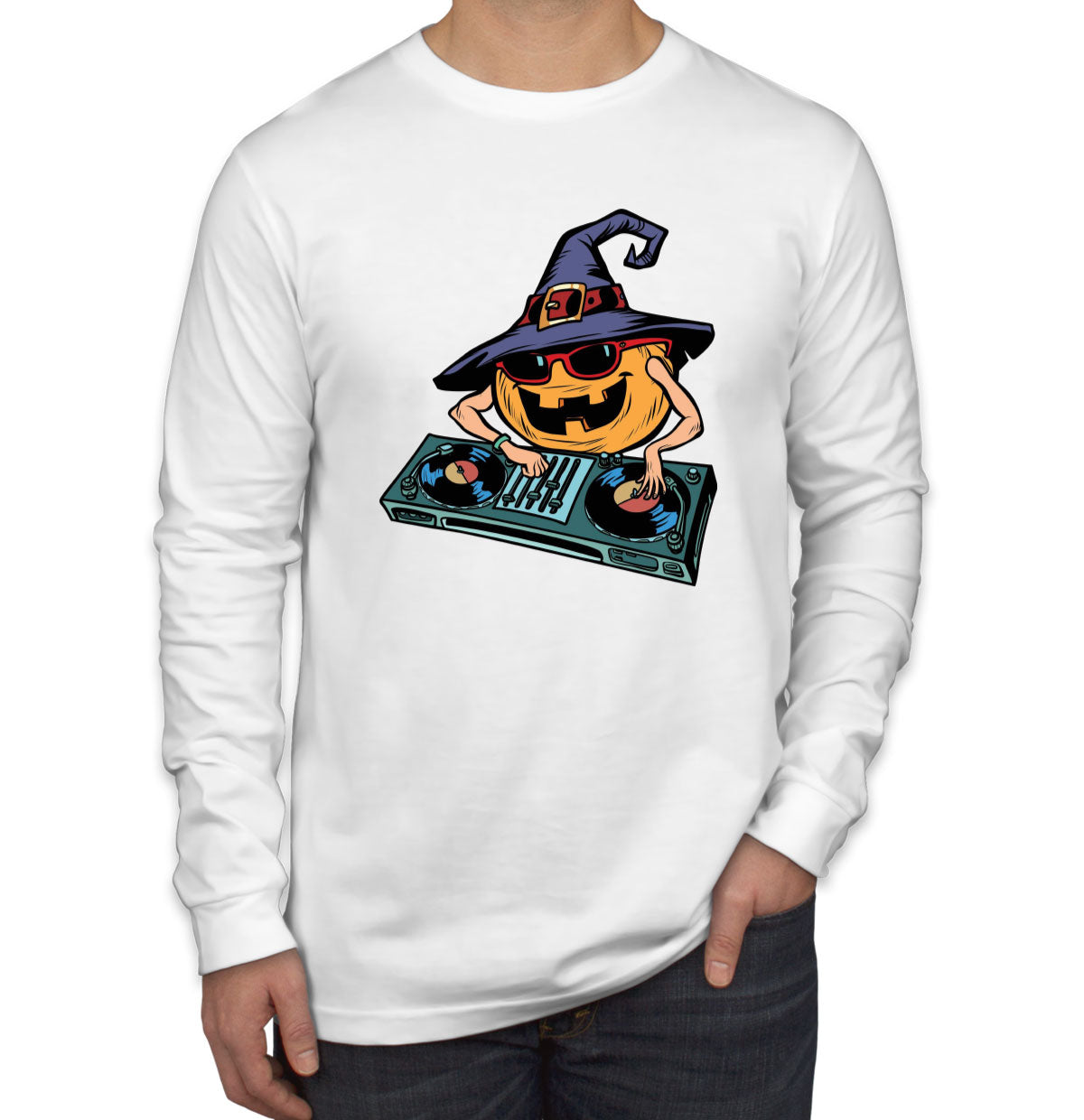 DJ Pumpkin Halloween Men's Long Sleeve Shirt