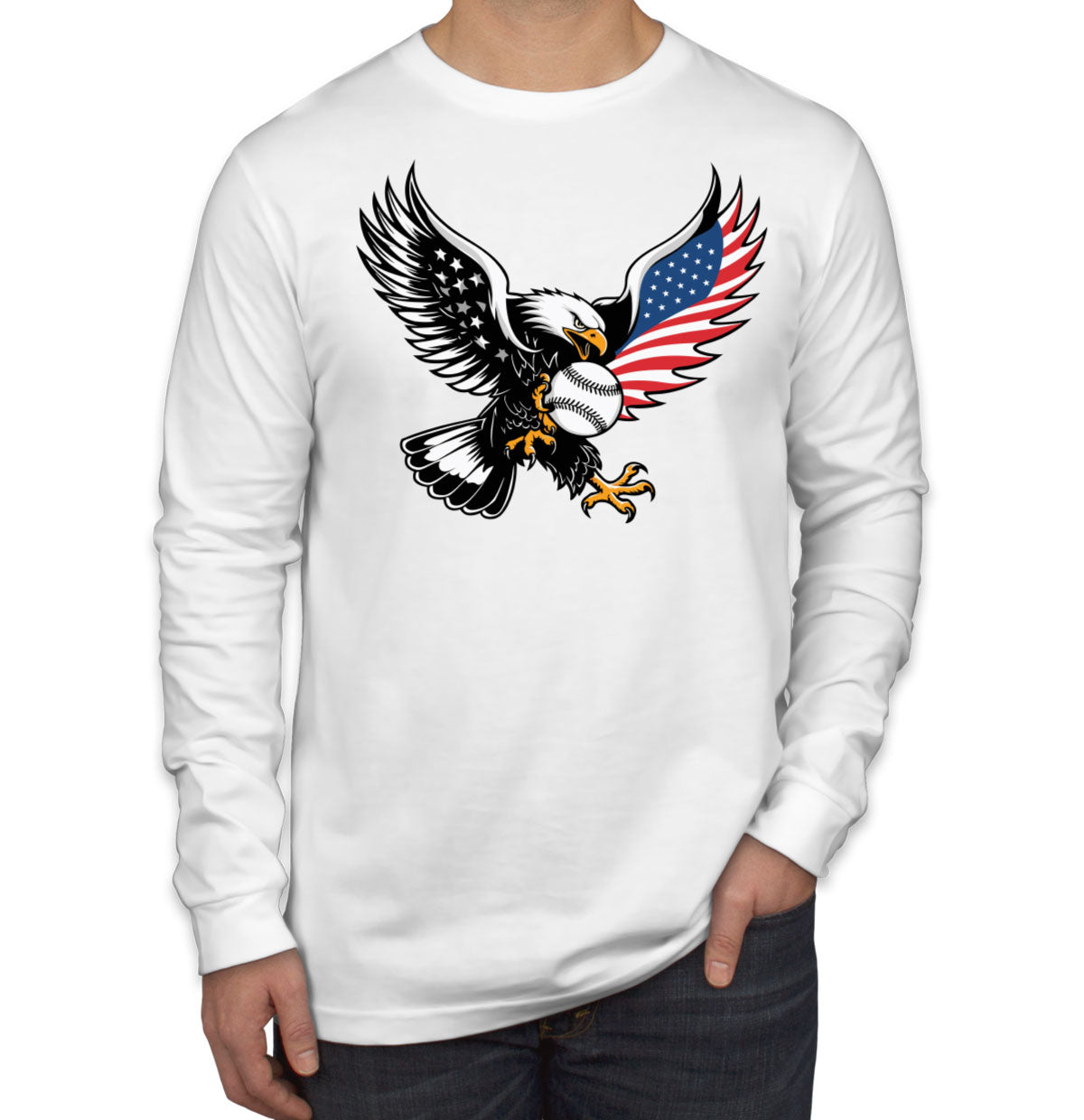 American Eagle Catching Baseball Men's Long Sleeve Shirt