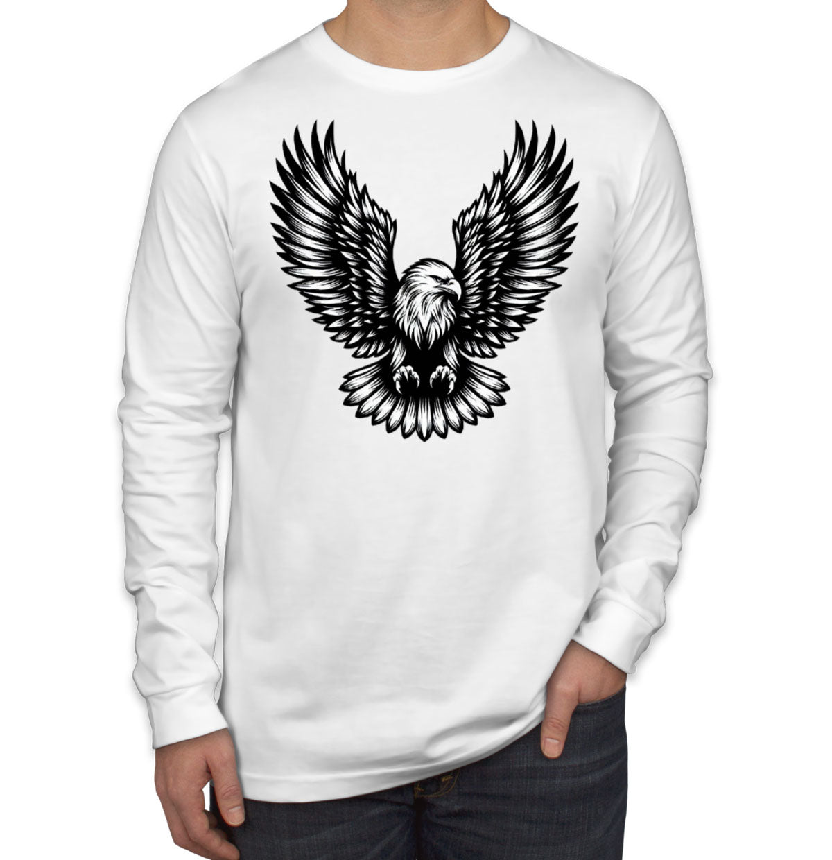 Eagle White And Black Men's Long Sleeve Shirt