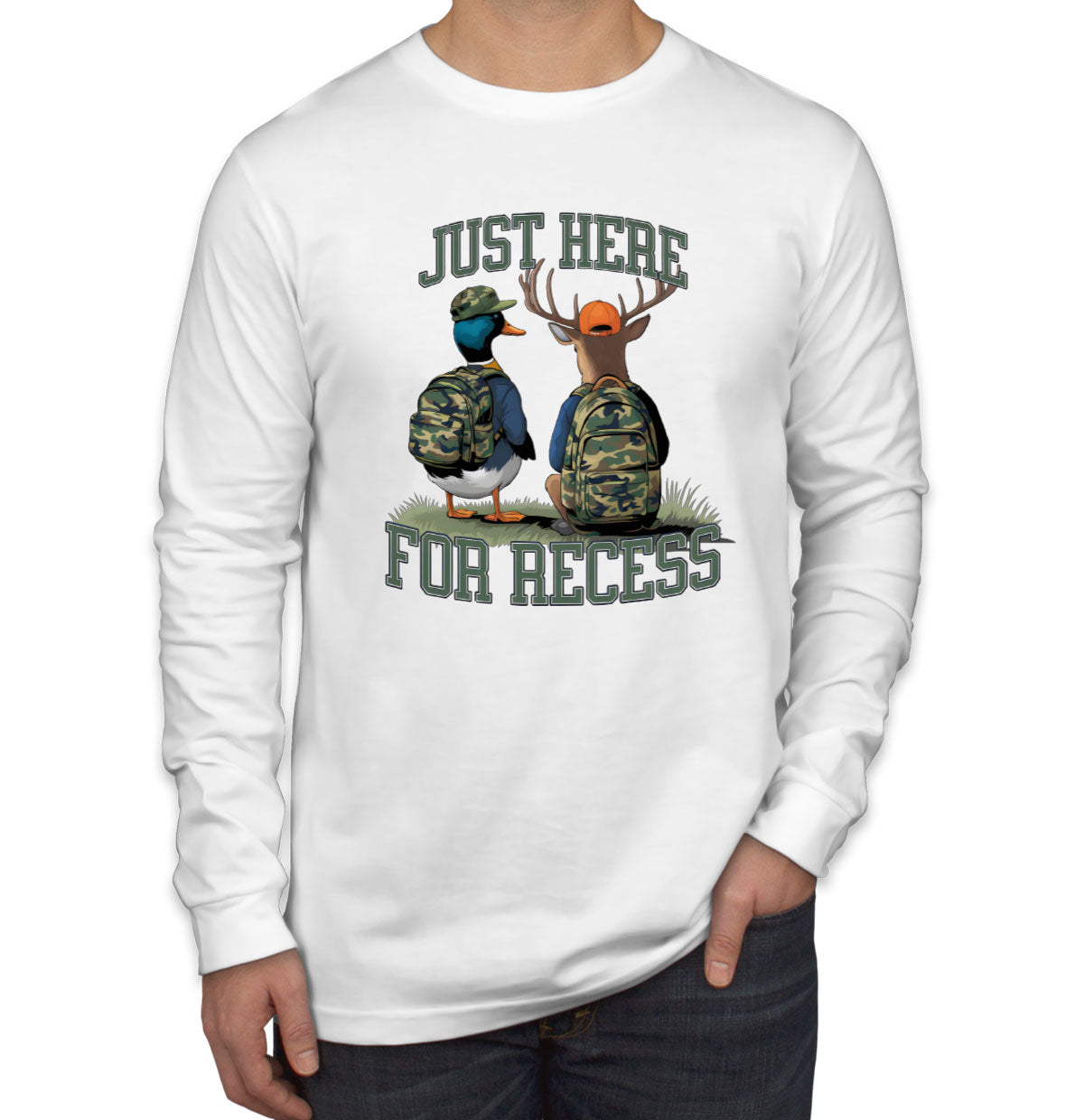 Just Here For Recess Duck And Deer Hunting Men's Long Sleeve Shirt