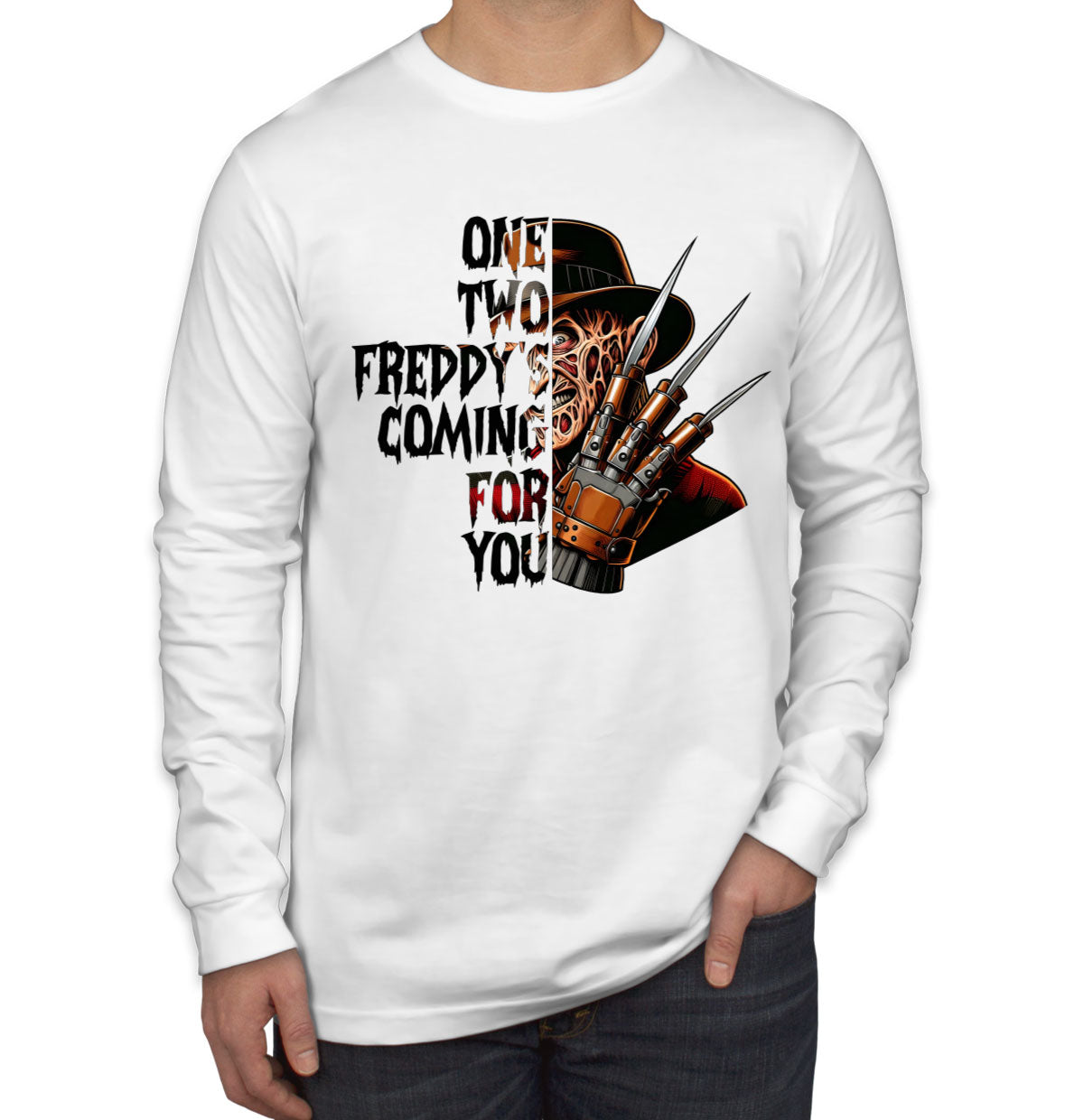 One Two Freddy's Coming For You Halloween Men's Long Sleeve Shirt