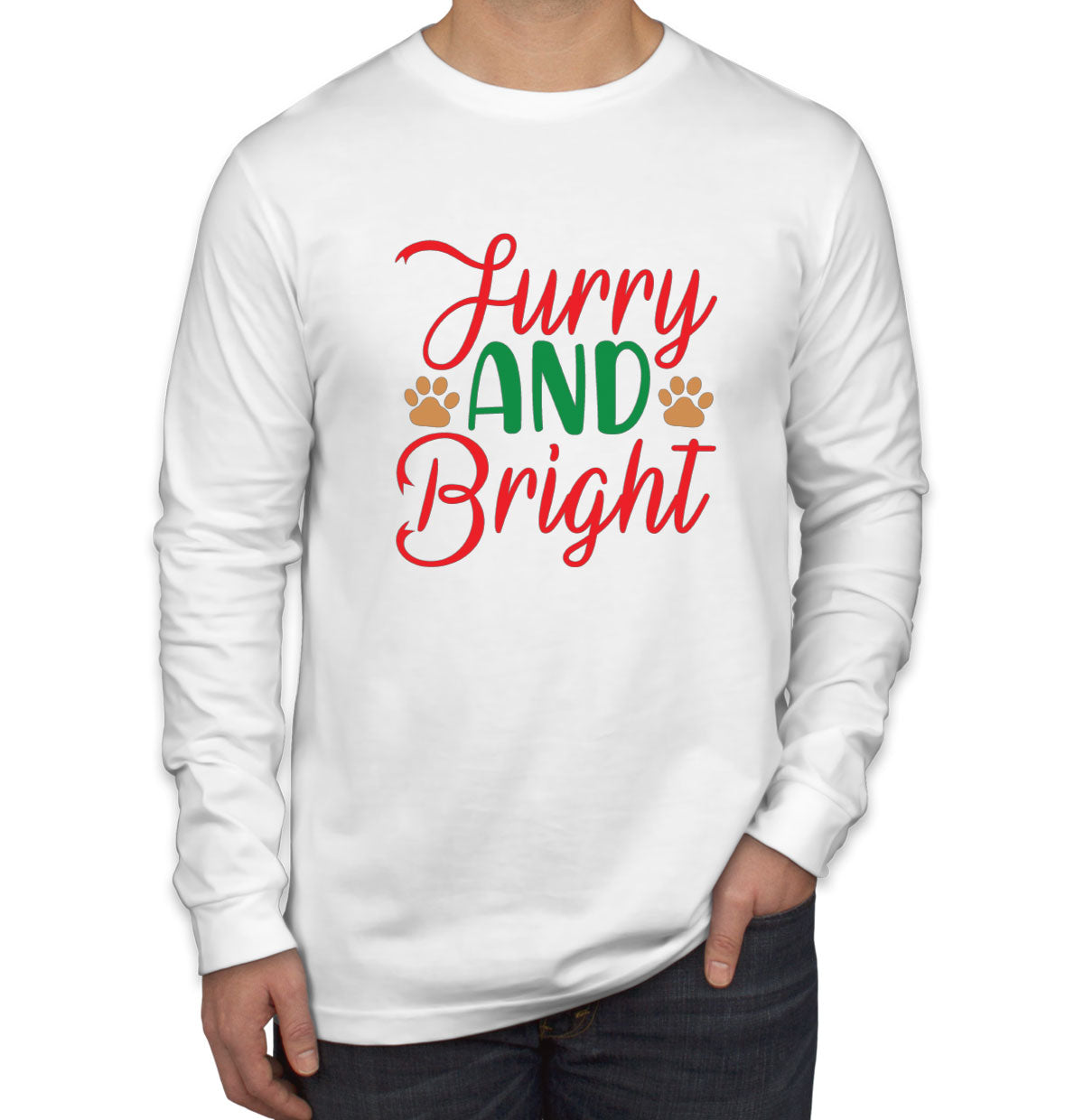 Furry And Bright Dog Paws Christmas Men's Long Sleeve Shirt