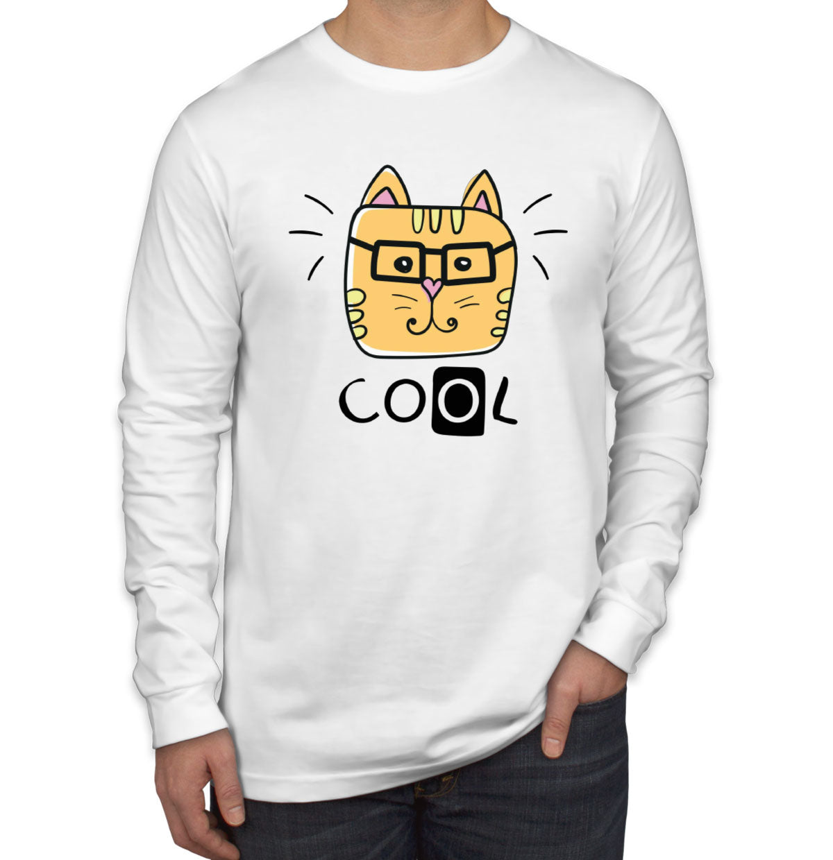 Handdrawing Cool Cat Men's Long Sleeve Shirt