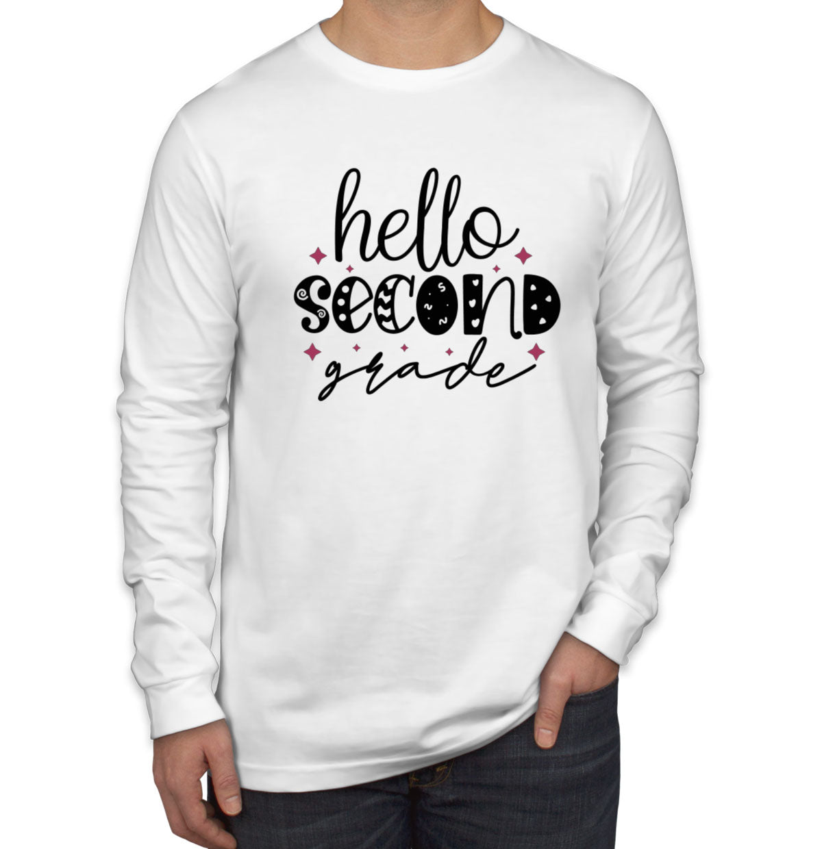 Hello Second Grade Teacher Men's Long Sleeve Shirt