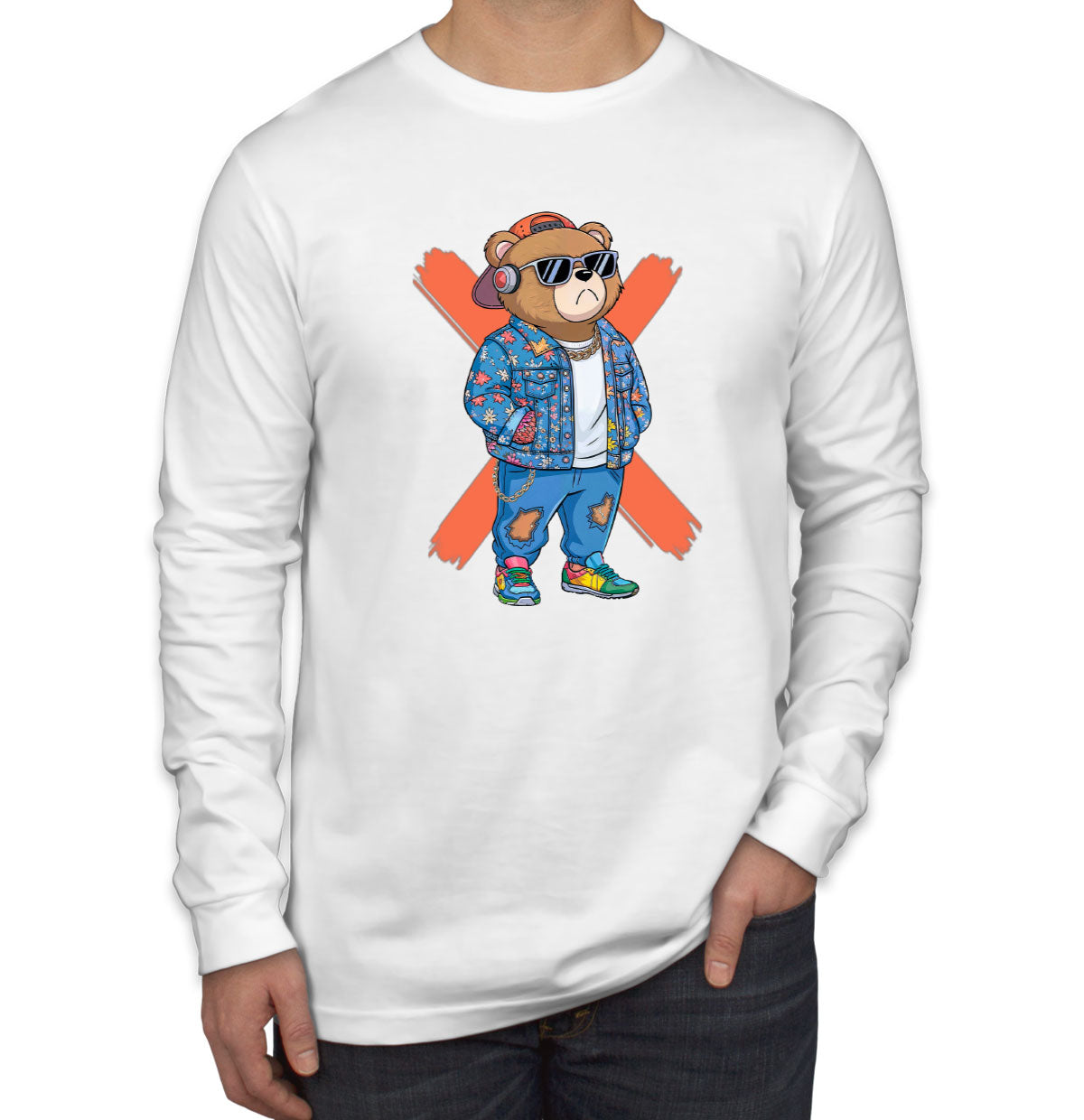 Hipster Teddy Bear Men's Long Sleeve Shirt