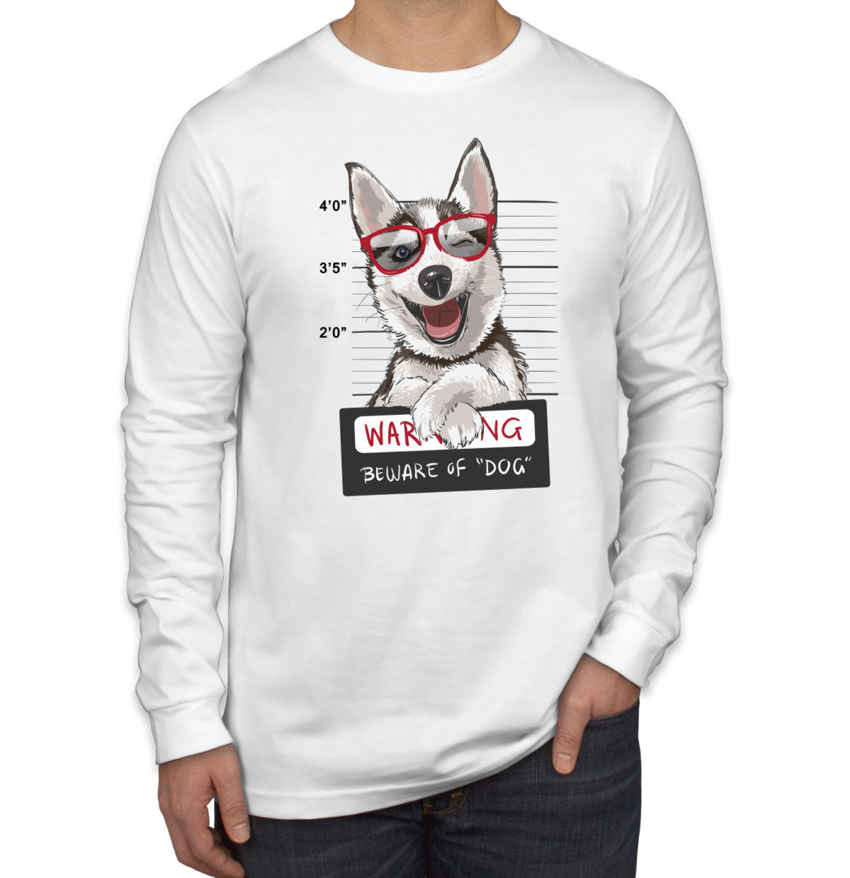 Happy Husky Dog Mugshot Long Sleeve Shirt