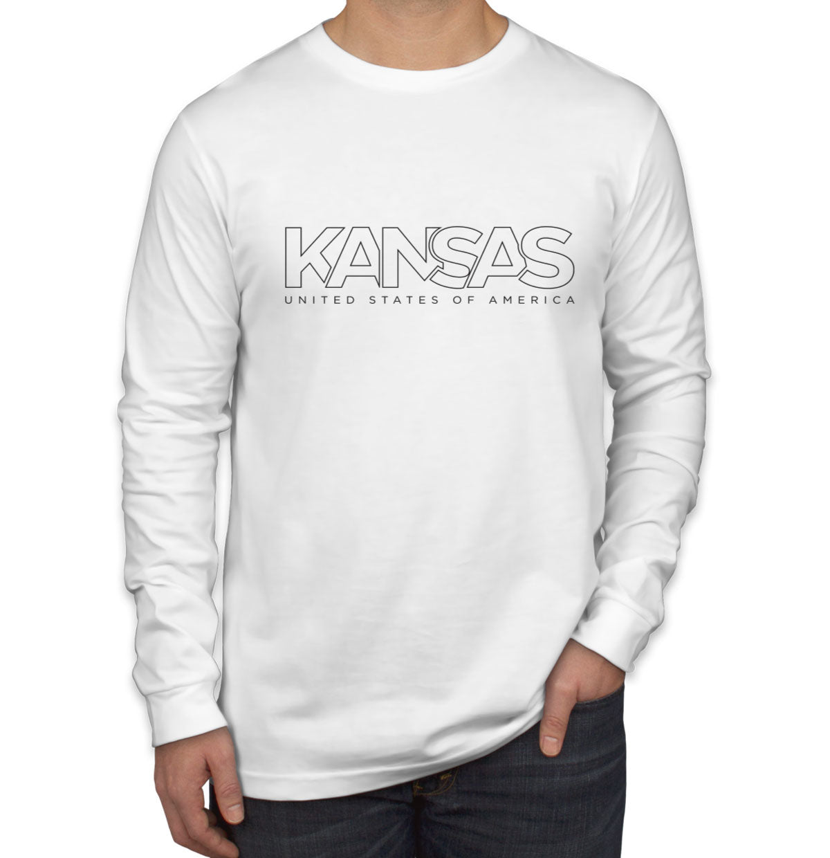 Kansas Outline Typography Men's Long Sleeve Shirt