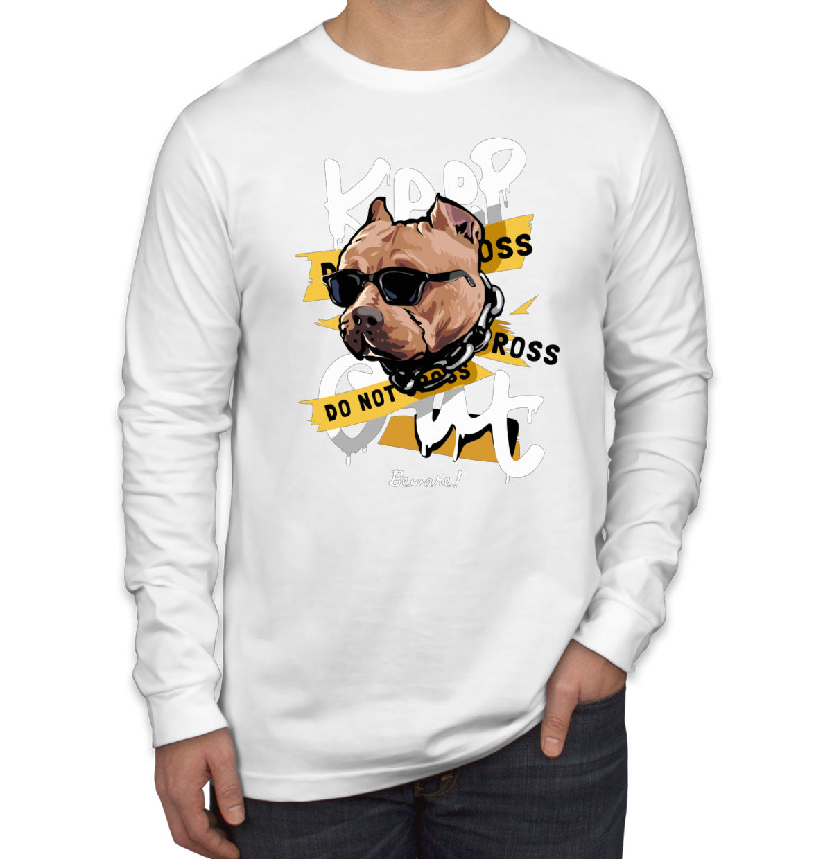 Keep Out Pitbull Dog Men's Long Sleeve Shirt