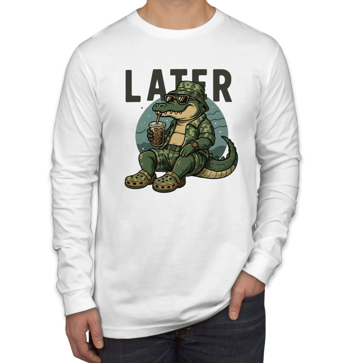 Camo Alligator Hunting Men's Long Sleeve Shirt