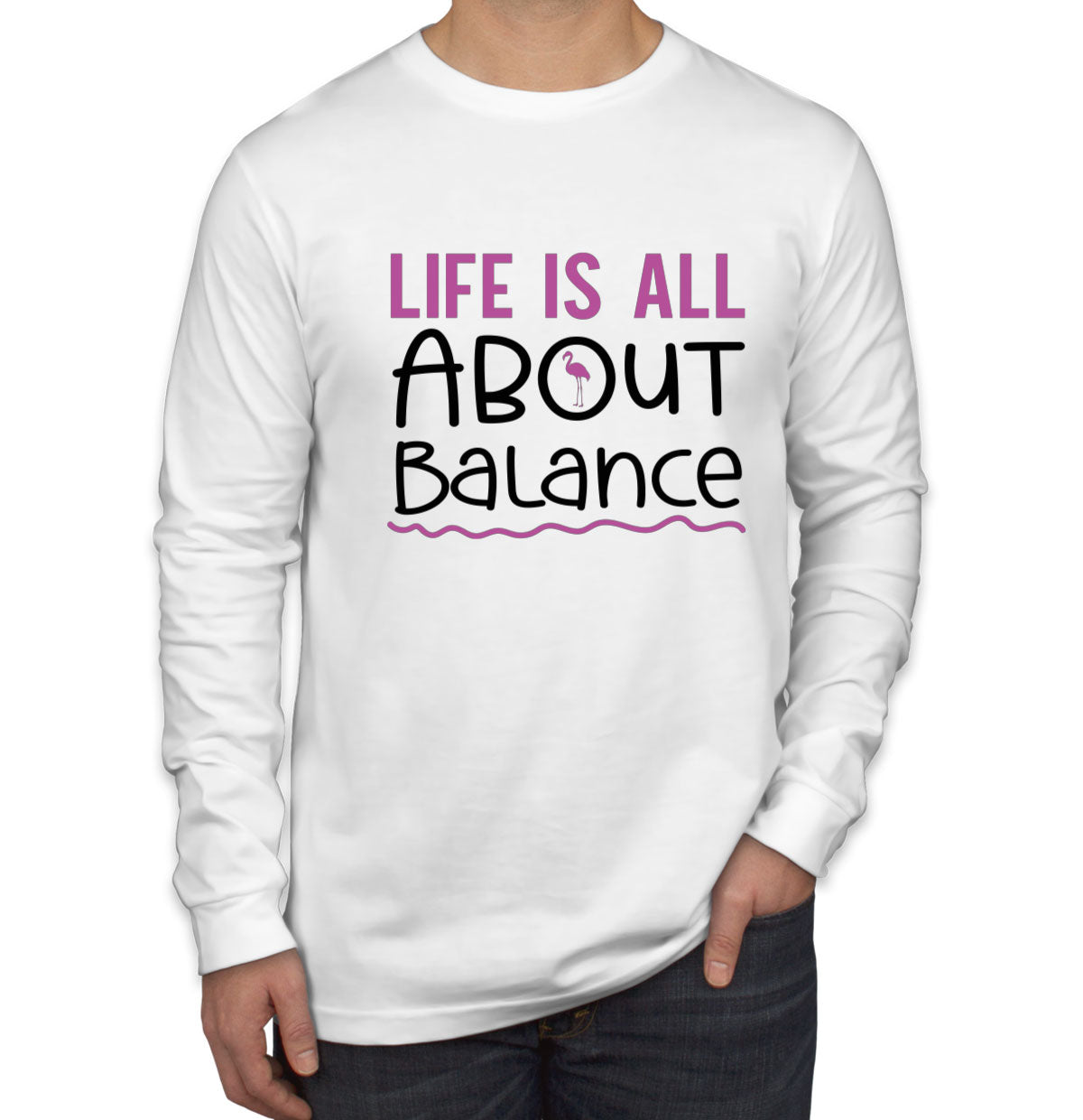 Life Is All About Balance Flamingo Men's Long Sleeve Shirt